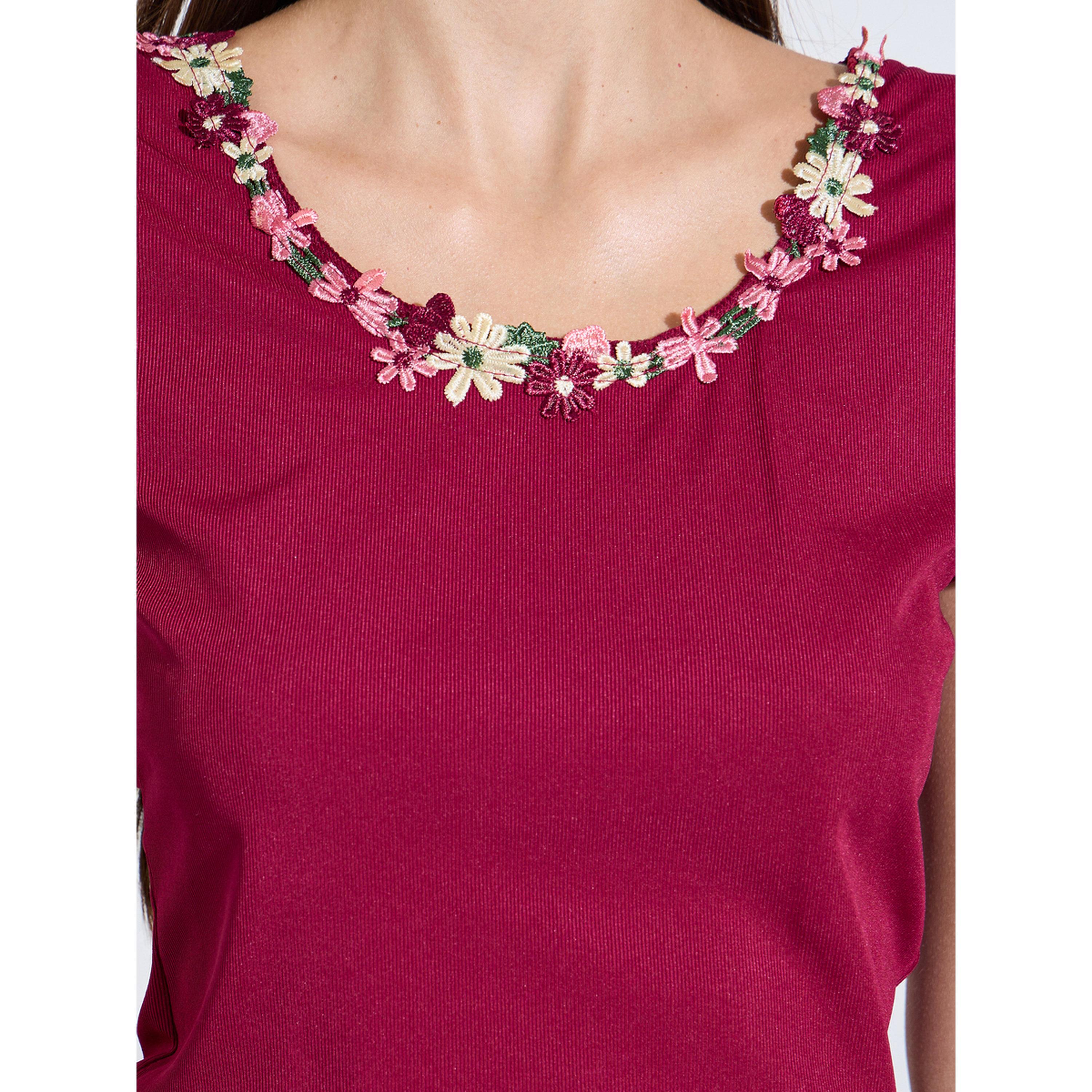 Styli Burgundy Floral Trim Cap Sleeve Top and Pyjama Set-women-clothing-nightwear-pyjamas-longsets-image-5