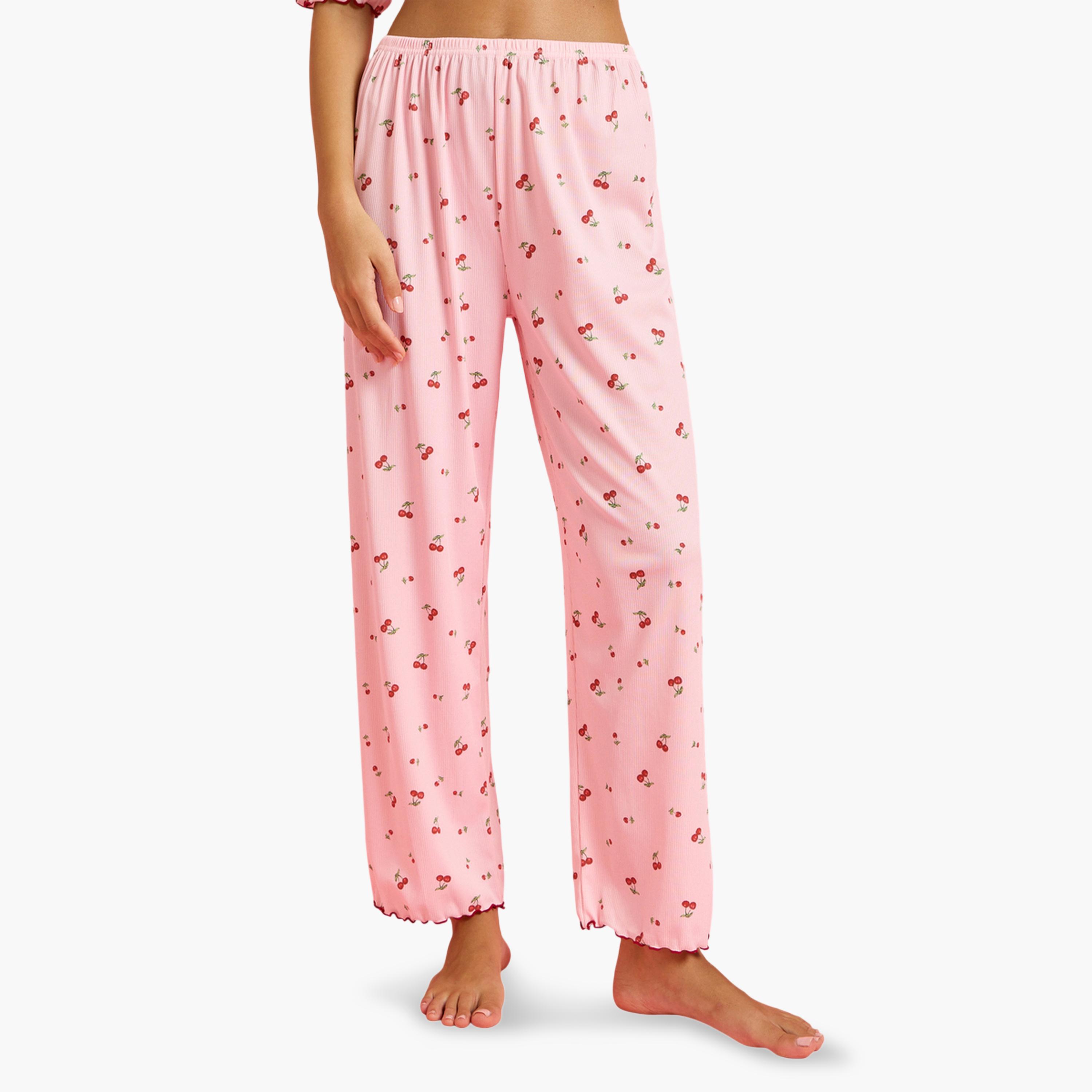 طقم بيجاما وبلوزة بأكمام قصيرة وطبعة كريز-women-clothing-nightwear-pyjamas-longsets-image-4