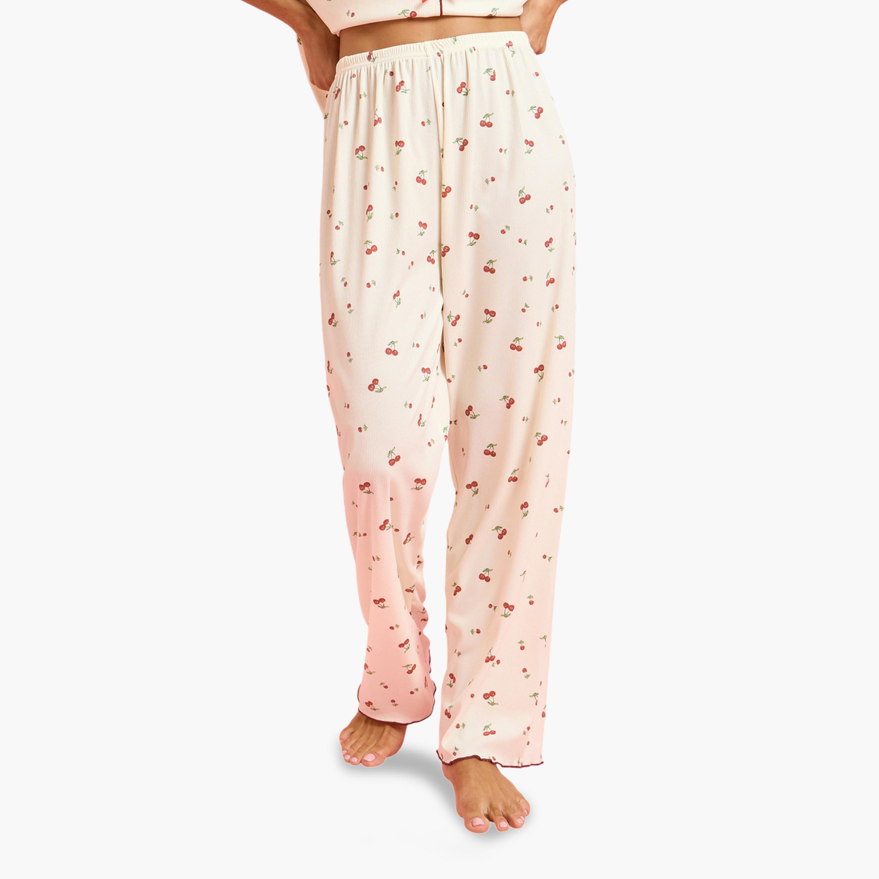 Styli Yellow Cherry Print Short Sleeve Top and Pyjama Set-women-clothing-nightwear-pyjamas-longsets-image-4