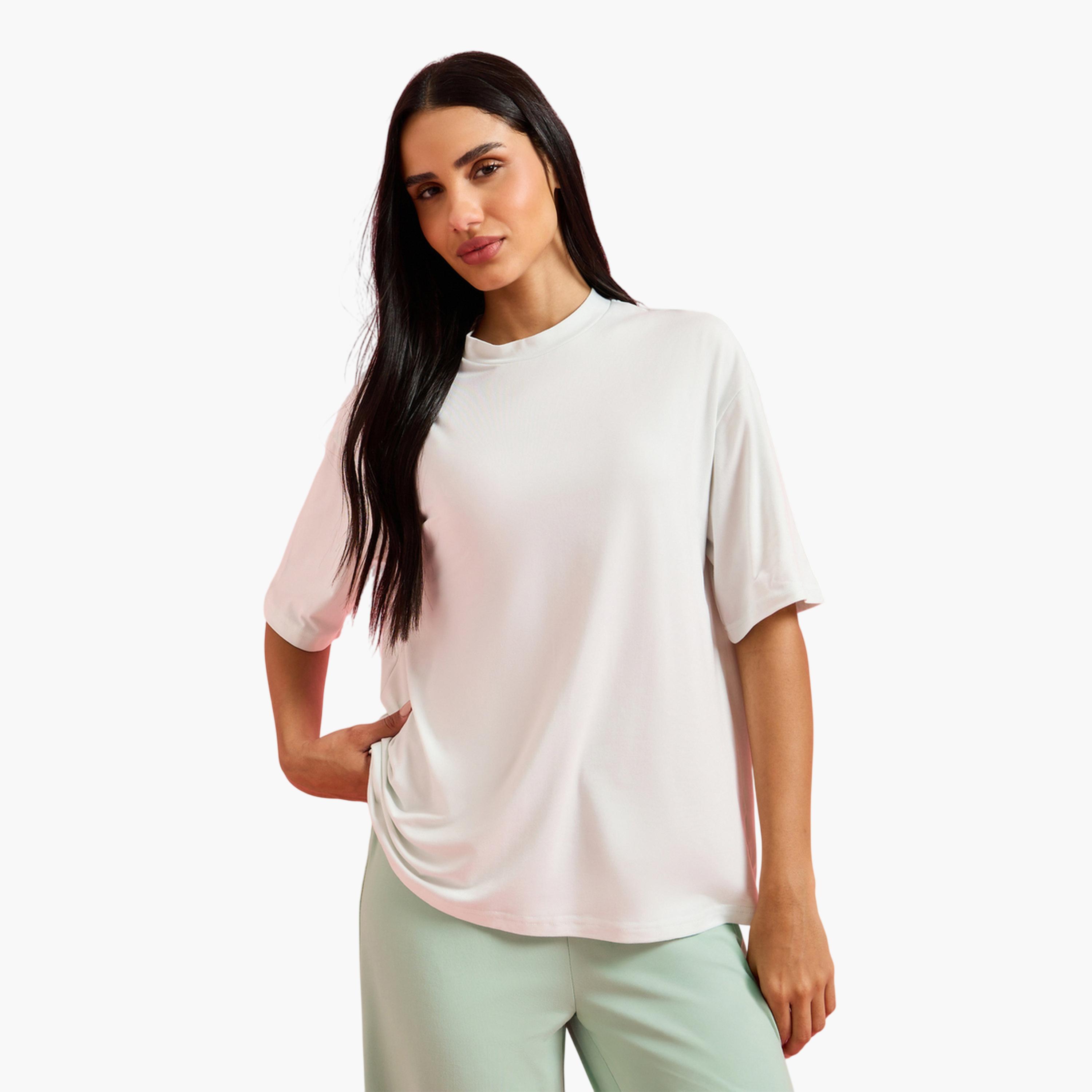 Styli Color Block Solid T-Shirt and Wide leg Pants Pyjama Set-women-clothing-nightwear-pyjamas-longsets-image-2