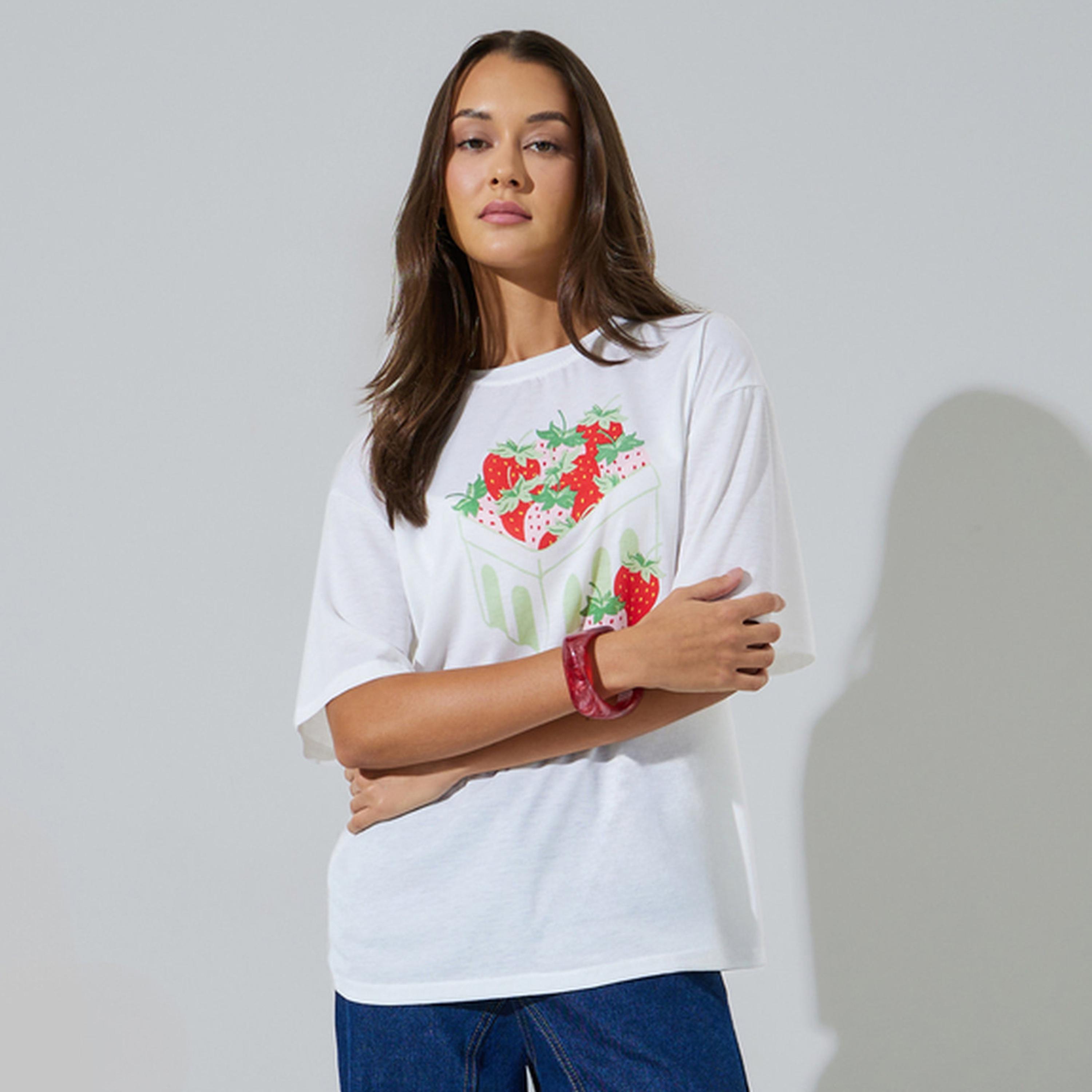 Styli White Graphic Print Oversize T-Shirt-women-clothing-tshirts-image-1