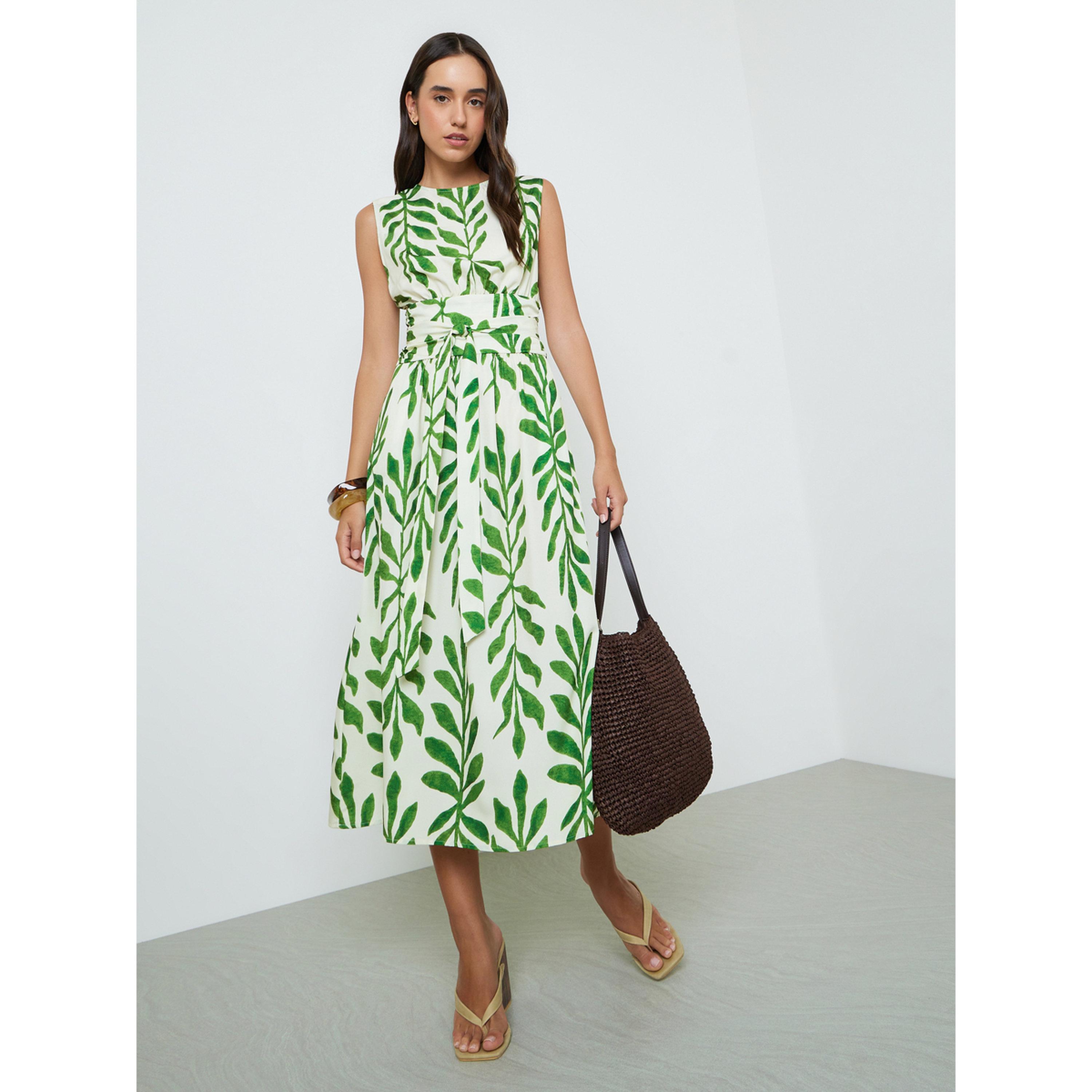 Take Two Multicolor Leaf Print Sleeveless A-Line Midi Dress-women-clothing-dresses-image-2