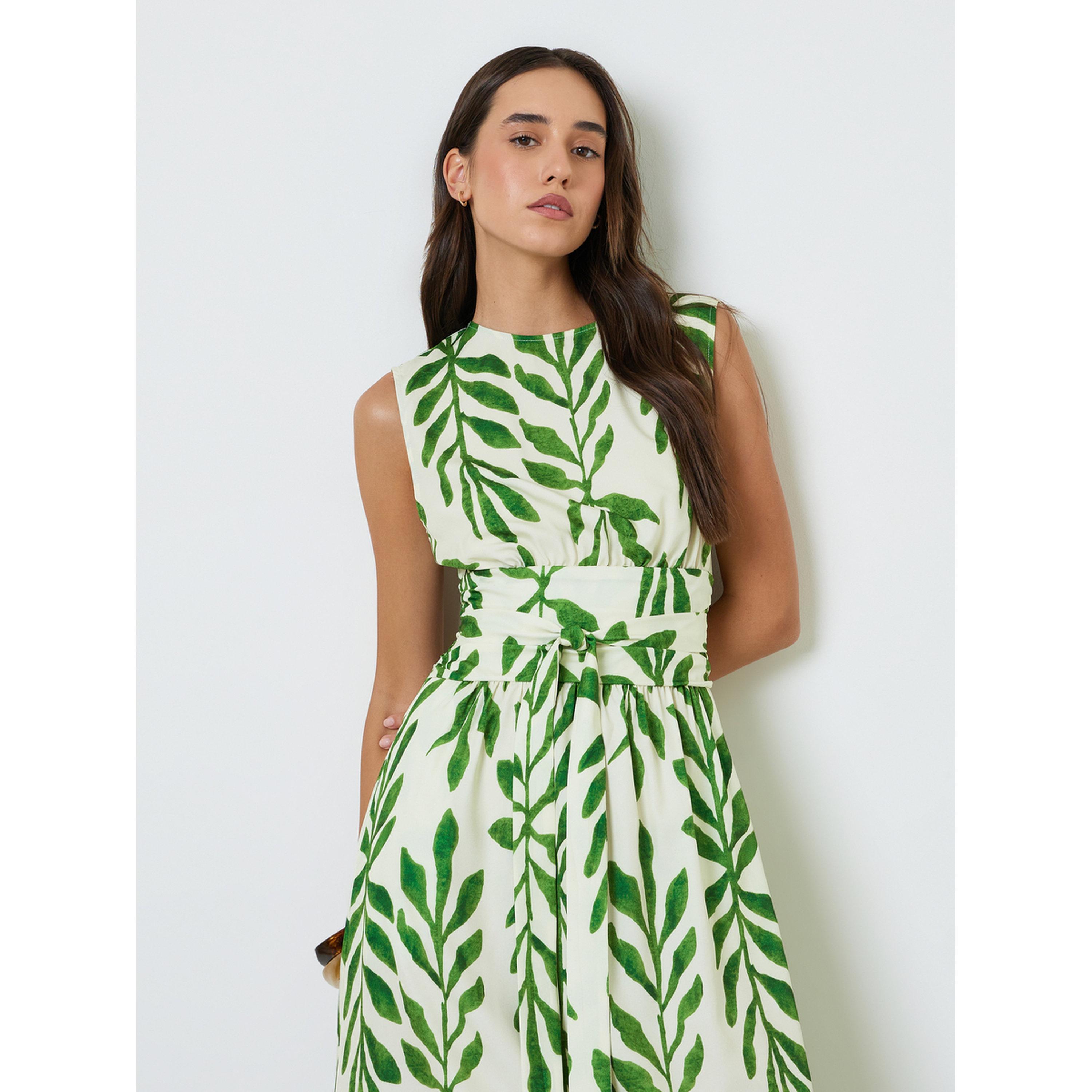 Take Two Multicolor Leaf Print Sleeveless A-Line Midi Dress-women-clothing-dresses-image-3