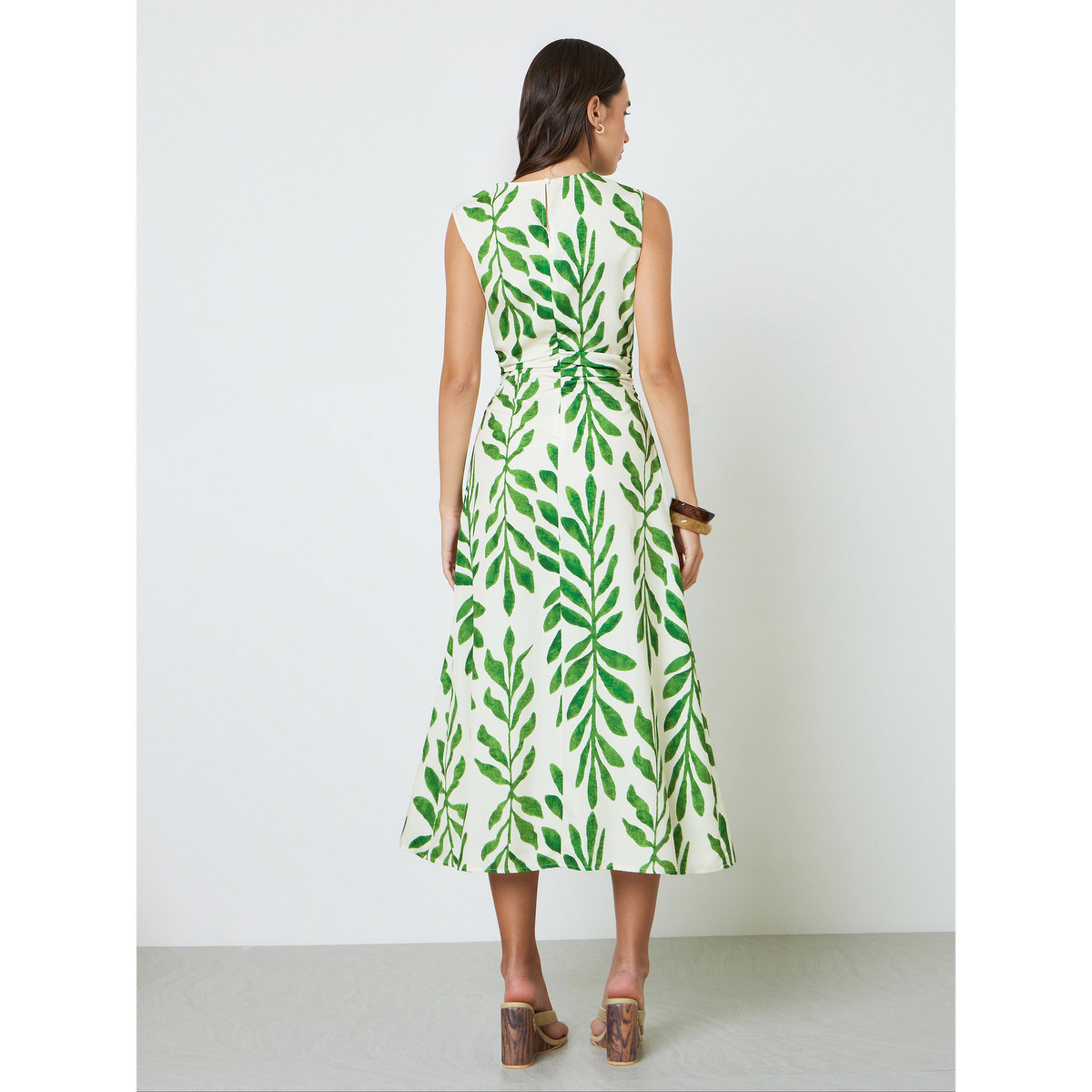 Take Two Multicolor Leaf Print Sleeveless A-Line Midi Dress-women-clothing-dresses-image-4