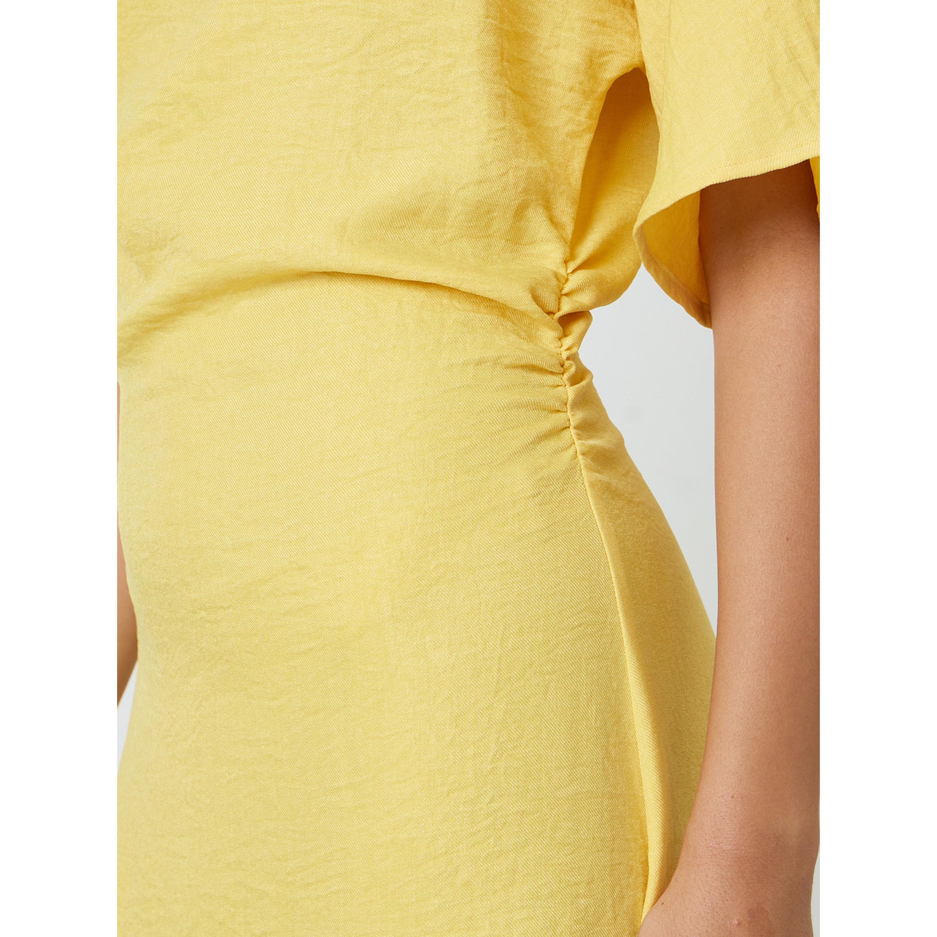 تيك تو فستان ماكسي أصفر سادة بأكمام قصيرة وقصة A-women-clothing-dresses-image-5
