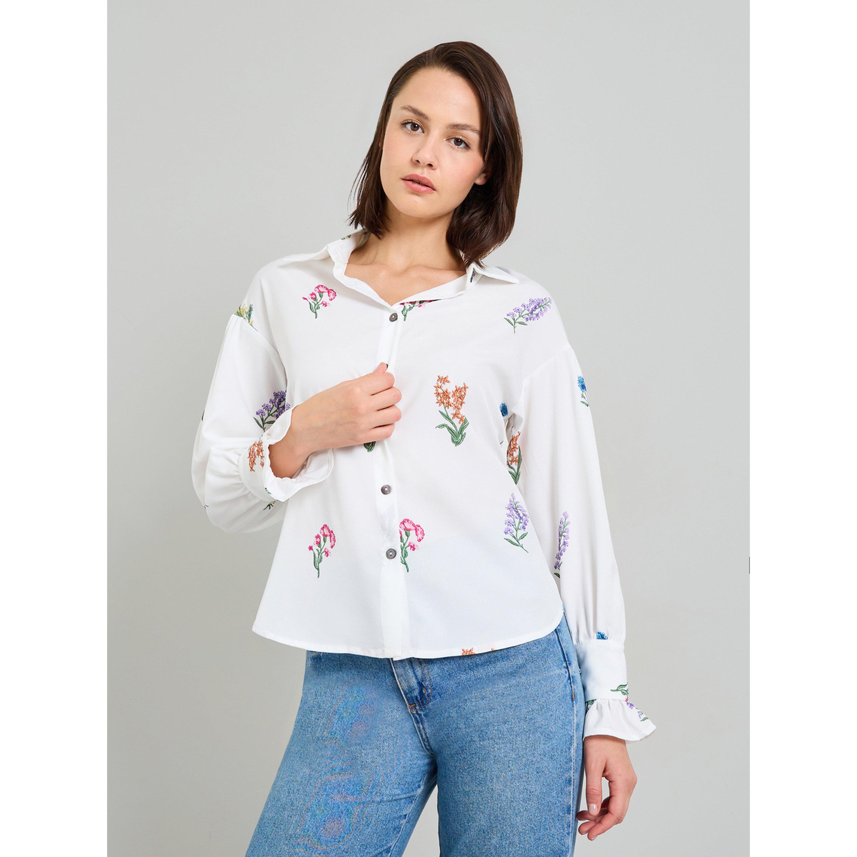 Take Two White Floral Embroidered Ruffle Cuff Blouse-women-clothing-shirtsandblouses-blouses-image-1