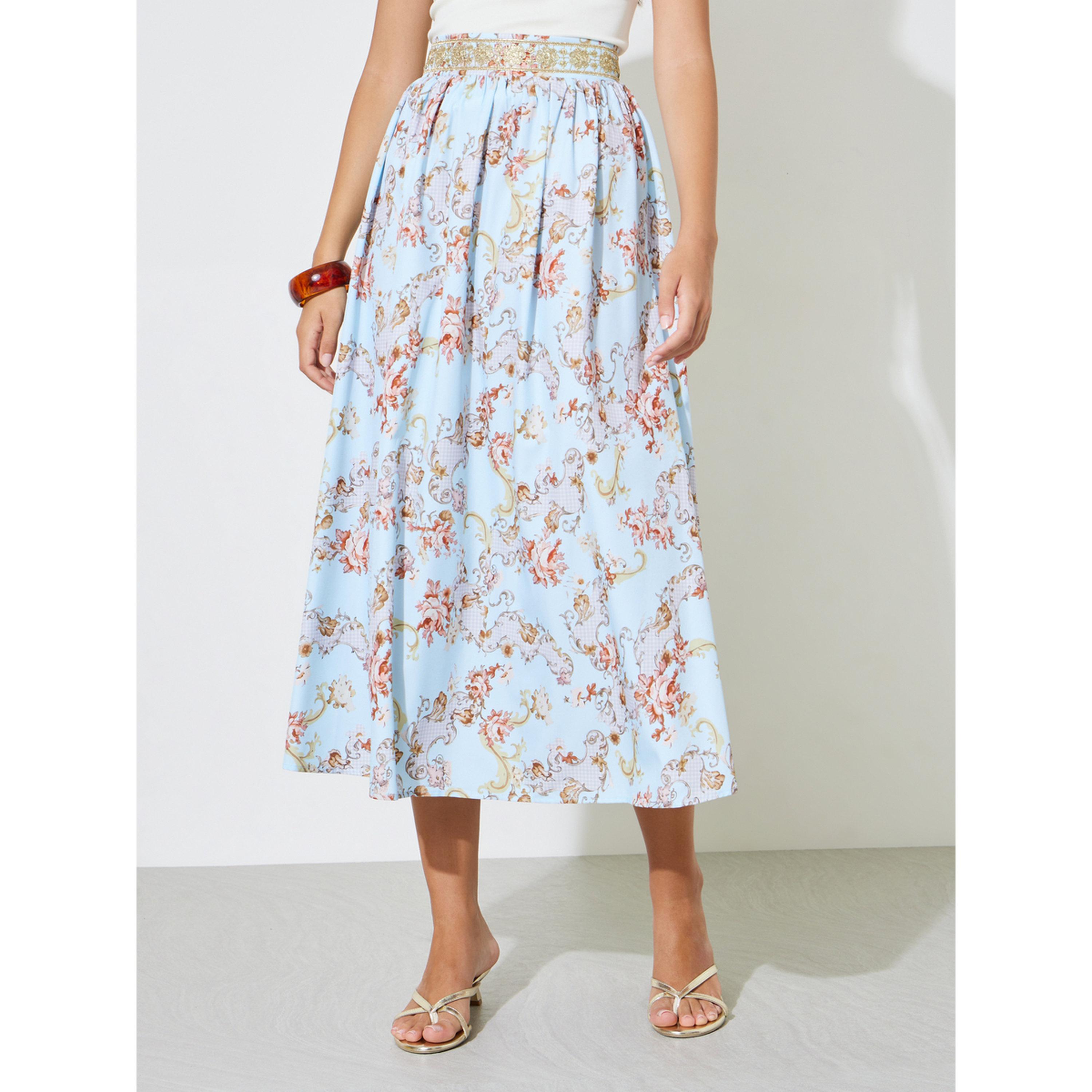 Take Two Floral Print Midi Skirt with Elasticated Waist-women-clothing-skirts-image-1