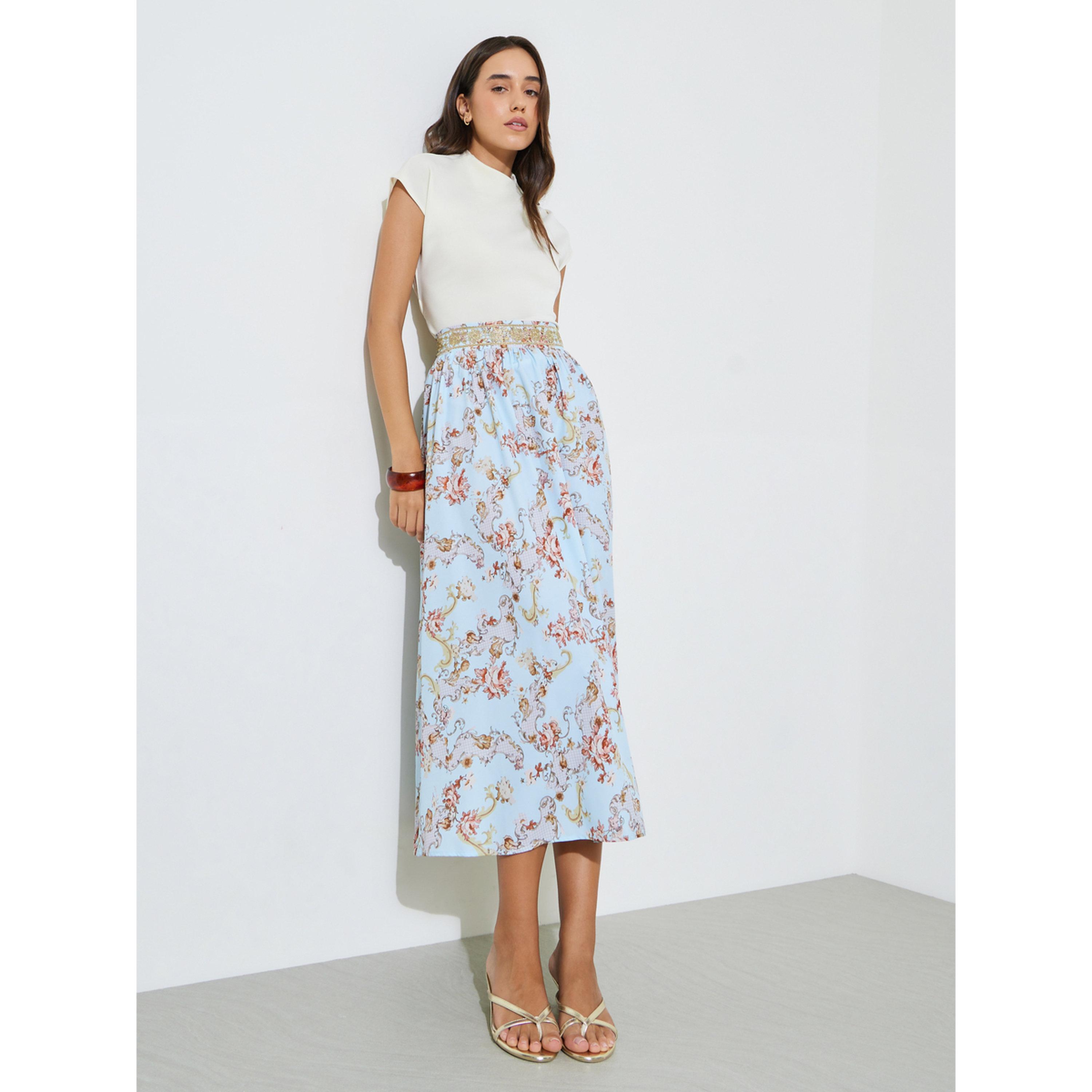 Take Two Floral Print Midi Skirt with Elasticated Waist-women-clothing-skirts-image-2