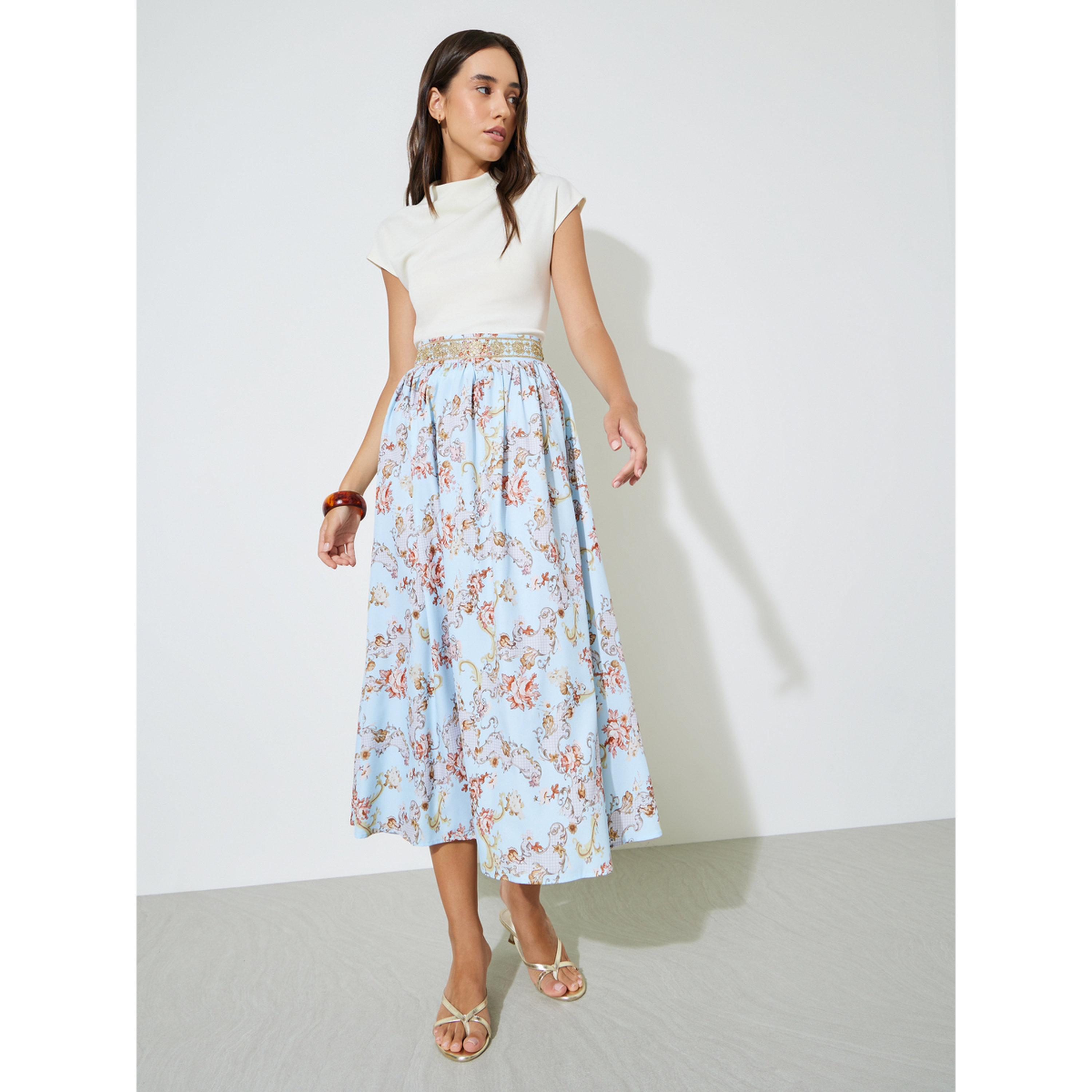 Take Two Floral Print Midi Skirt with Elasticated Waist-women-clothing-skirts-image-3