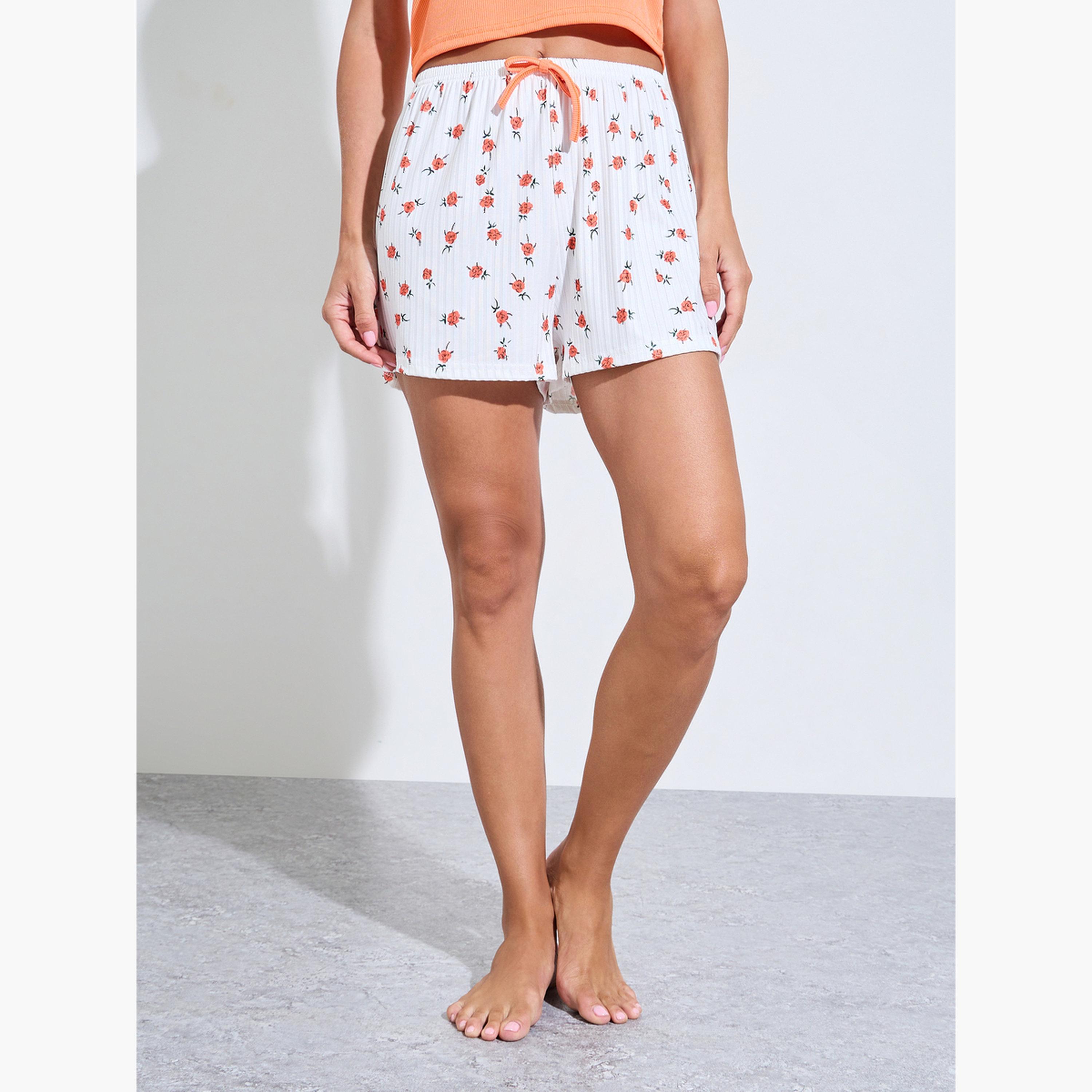 Styli Yellow Rib Cami and Ditsy Print Shorts Set-women-clothing-nightwear-pyjamas-shortsets-image-5