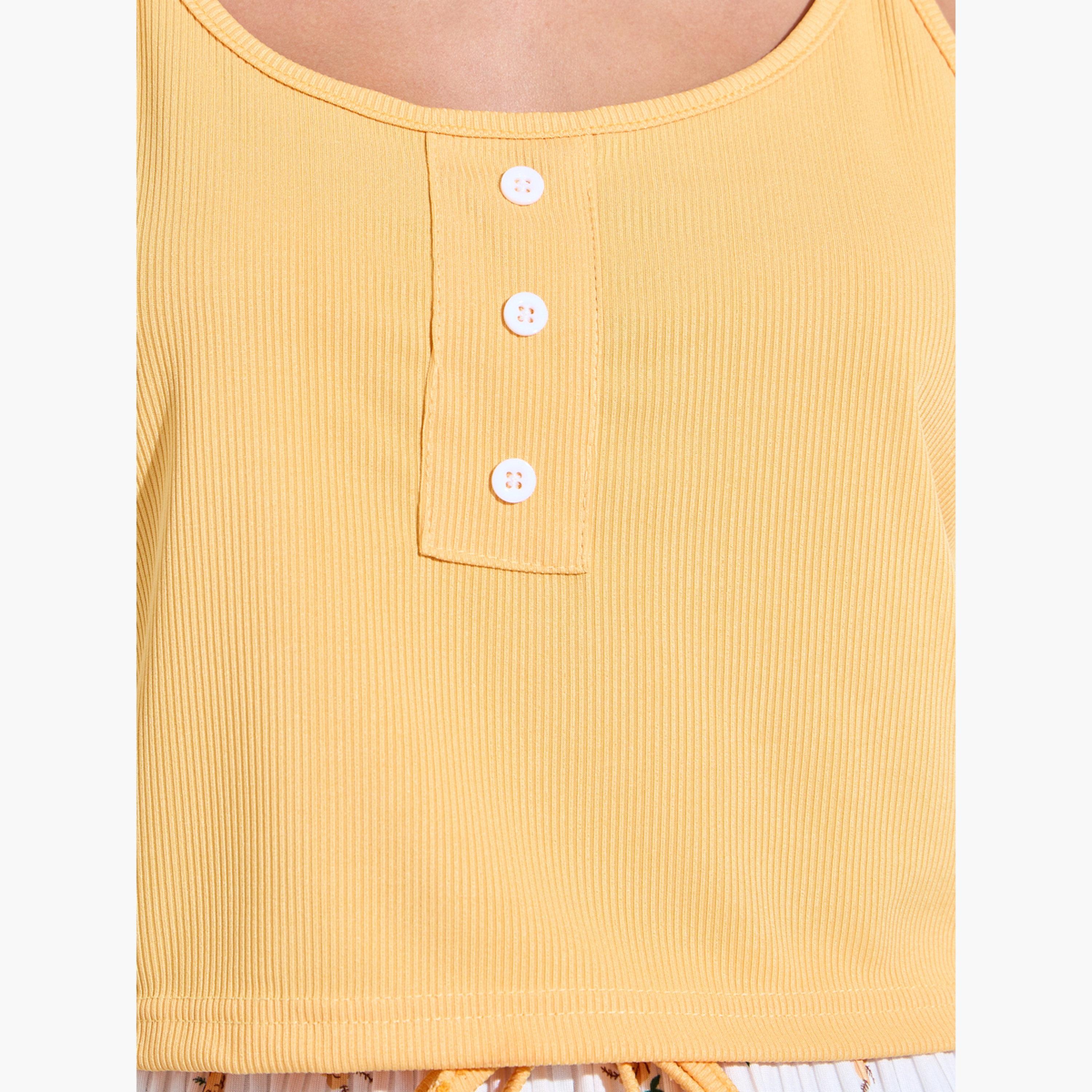 Styli Orange Rib Cami and Ditsy Print Shorts Set-women-clothing-nightwear-pyjamas-shortsets-image-5