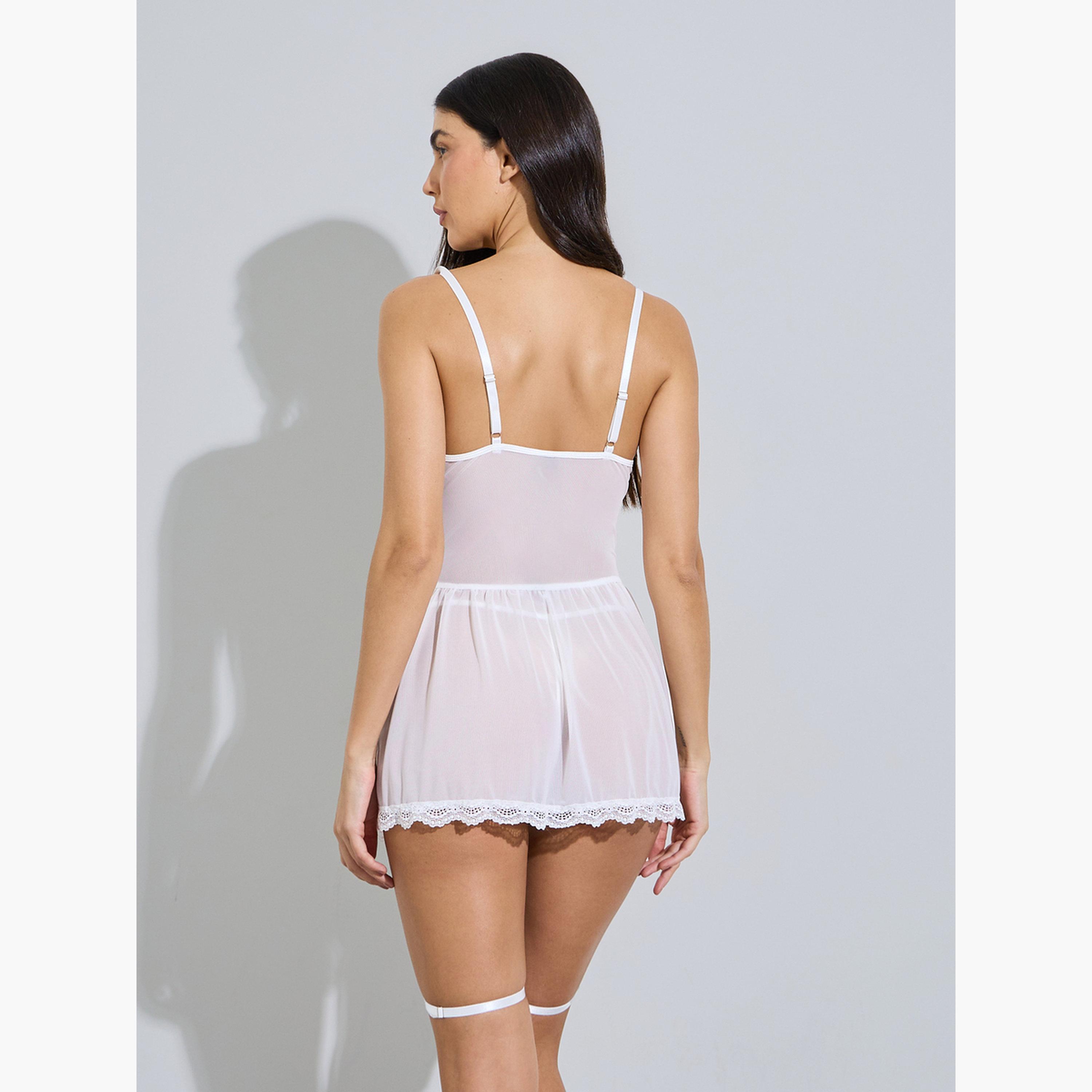 بيبي دول بسلك سفلي من التول والدانتيل المزين بالزهور مع سروال داخلي وأربطة-women-clothing-lingerie-babydollsandbodysuits-image-5