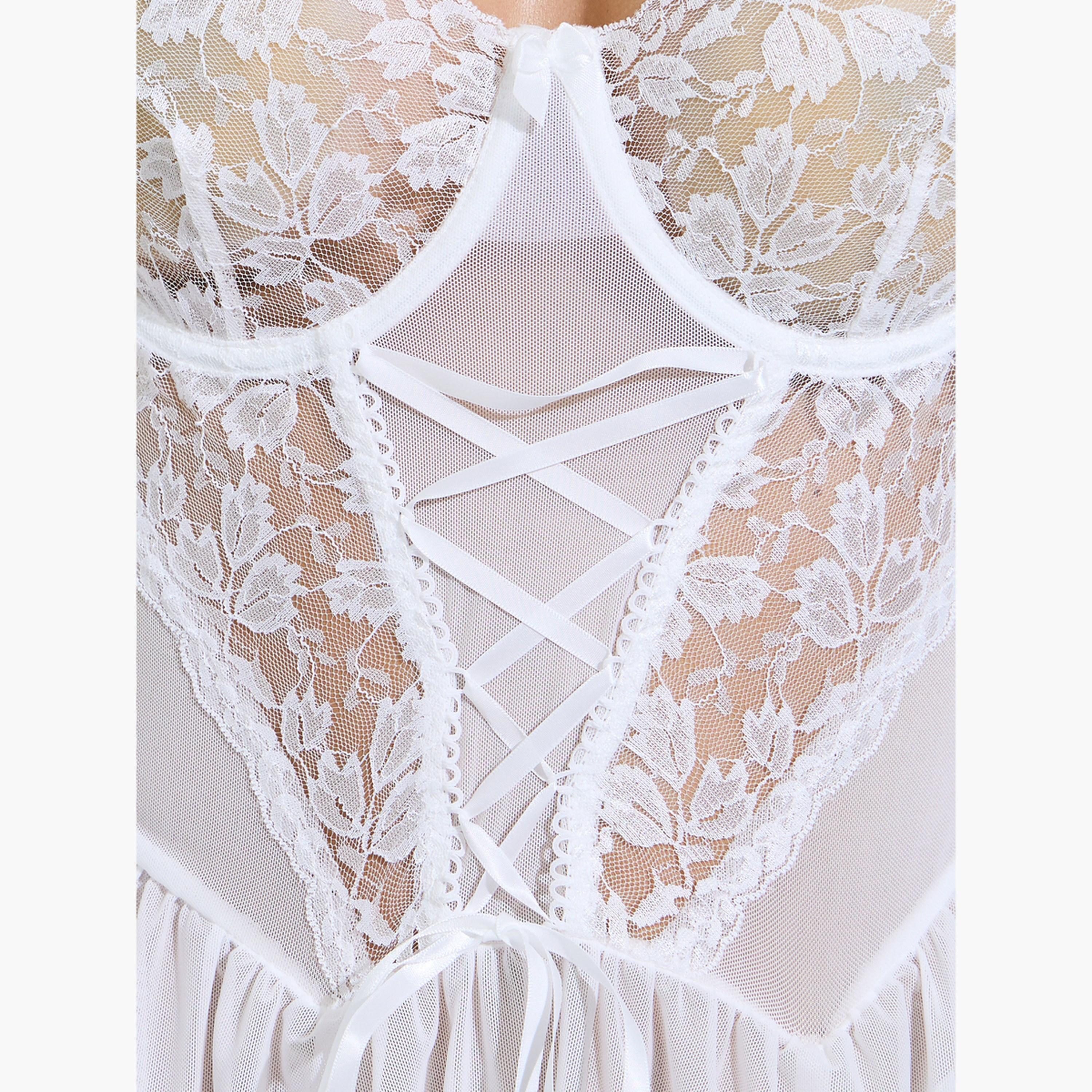 بيبي دول بسلك سفلي من التول والدانتيل المزين بالزهور مع سروال داخلي وأربطة-women-clothing-lingerie-babydollsandbodysuits-image-6