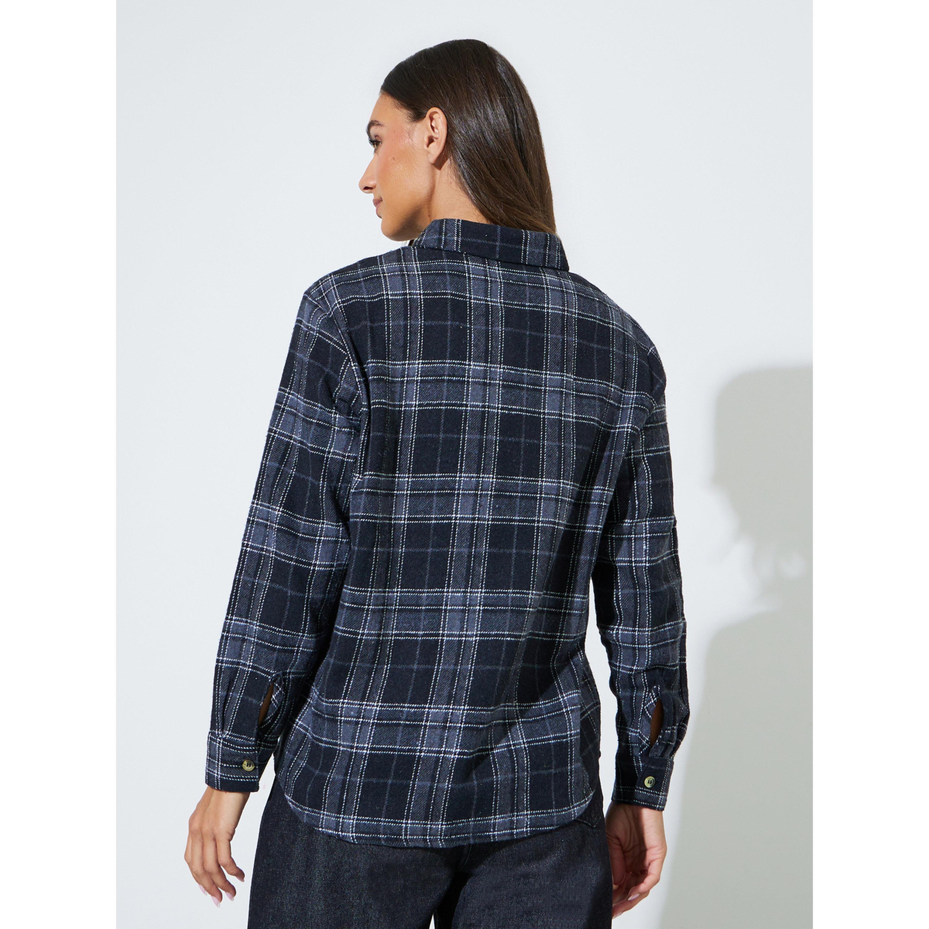 Styli Black Checked Long Sleeves Oversized Shirt-women-clothing-shirtsandblouses-shirts-image-3