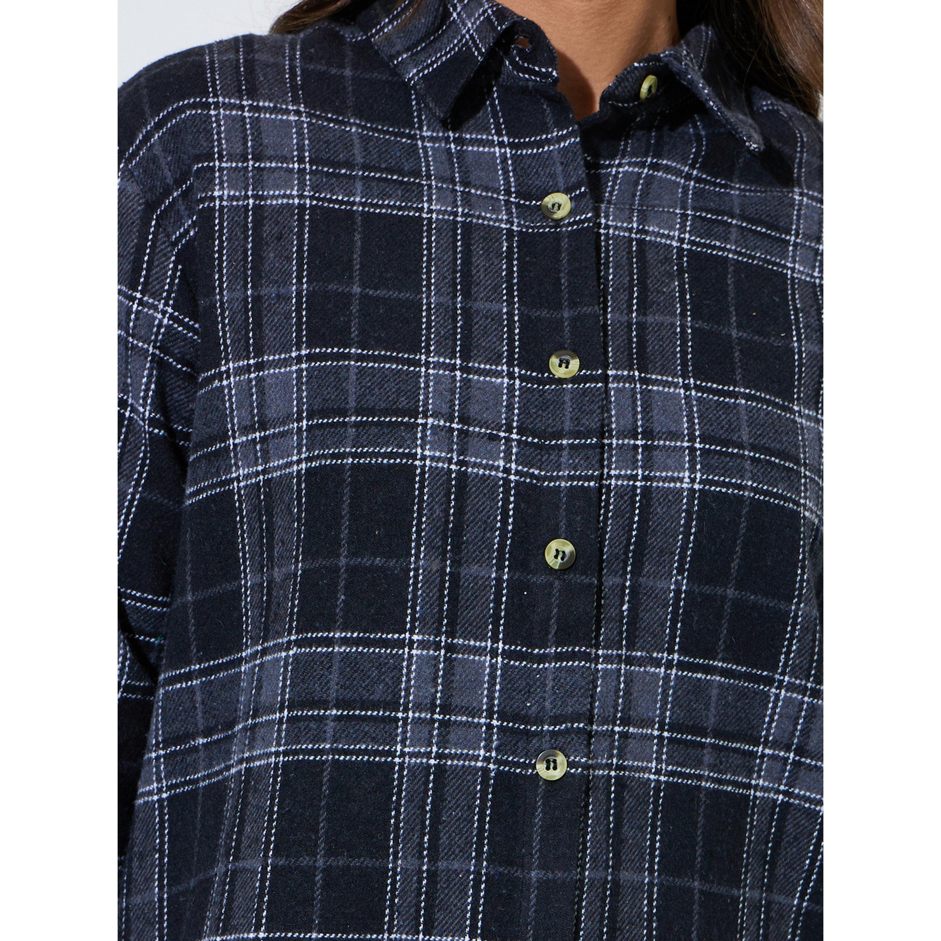 Styli Black Checked Long Sleeves Oversized Shirt-women-clothing-shirtsandblouses-shirts-image-5
