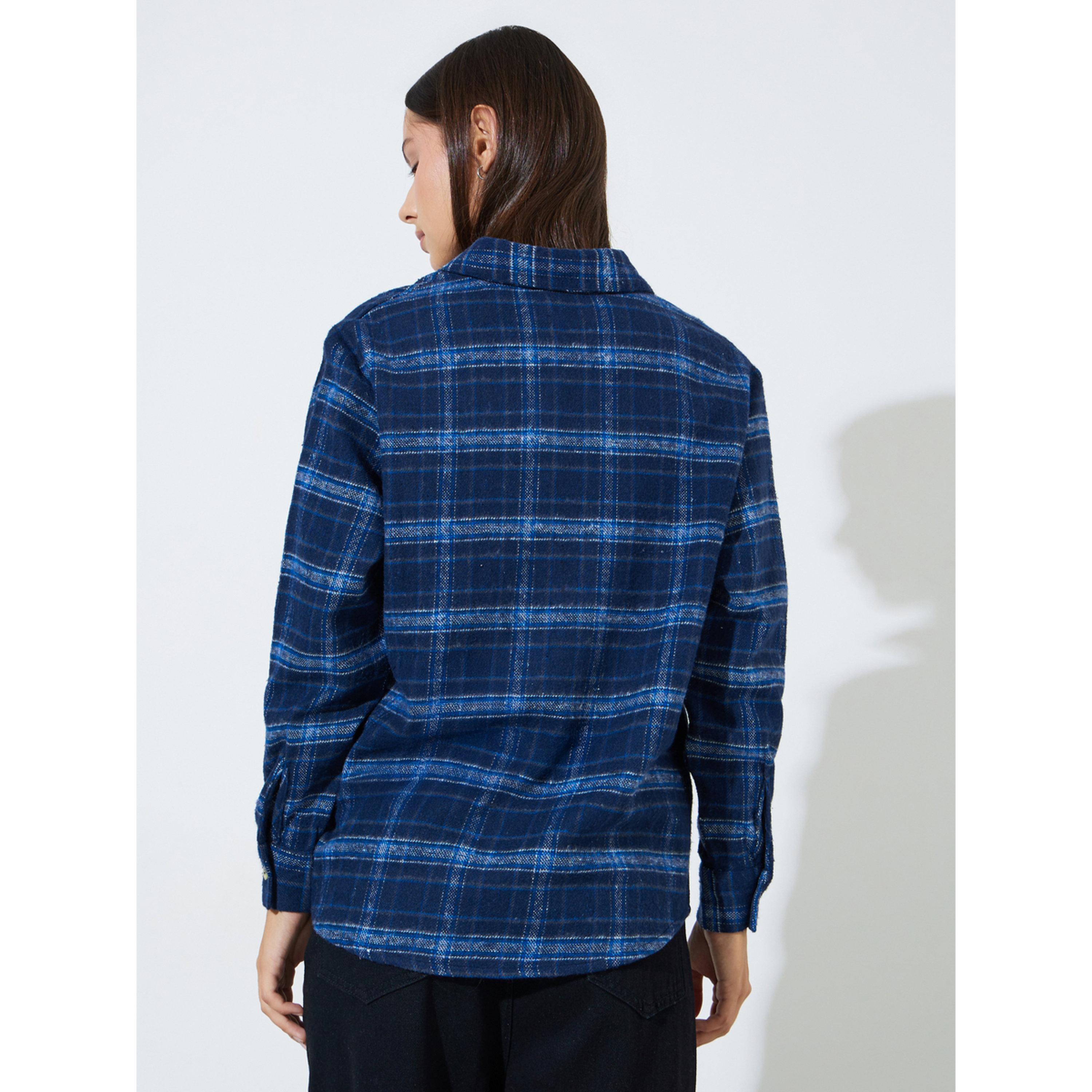 Styli Blue Checked Long Sleeves Oversized Shirt-women-clothing-shirtsandblouses-shirts-image-3
