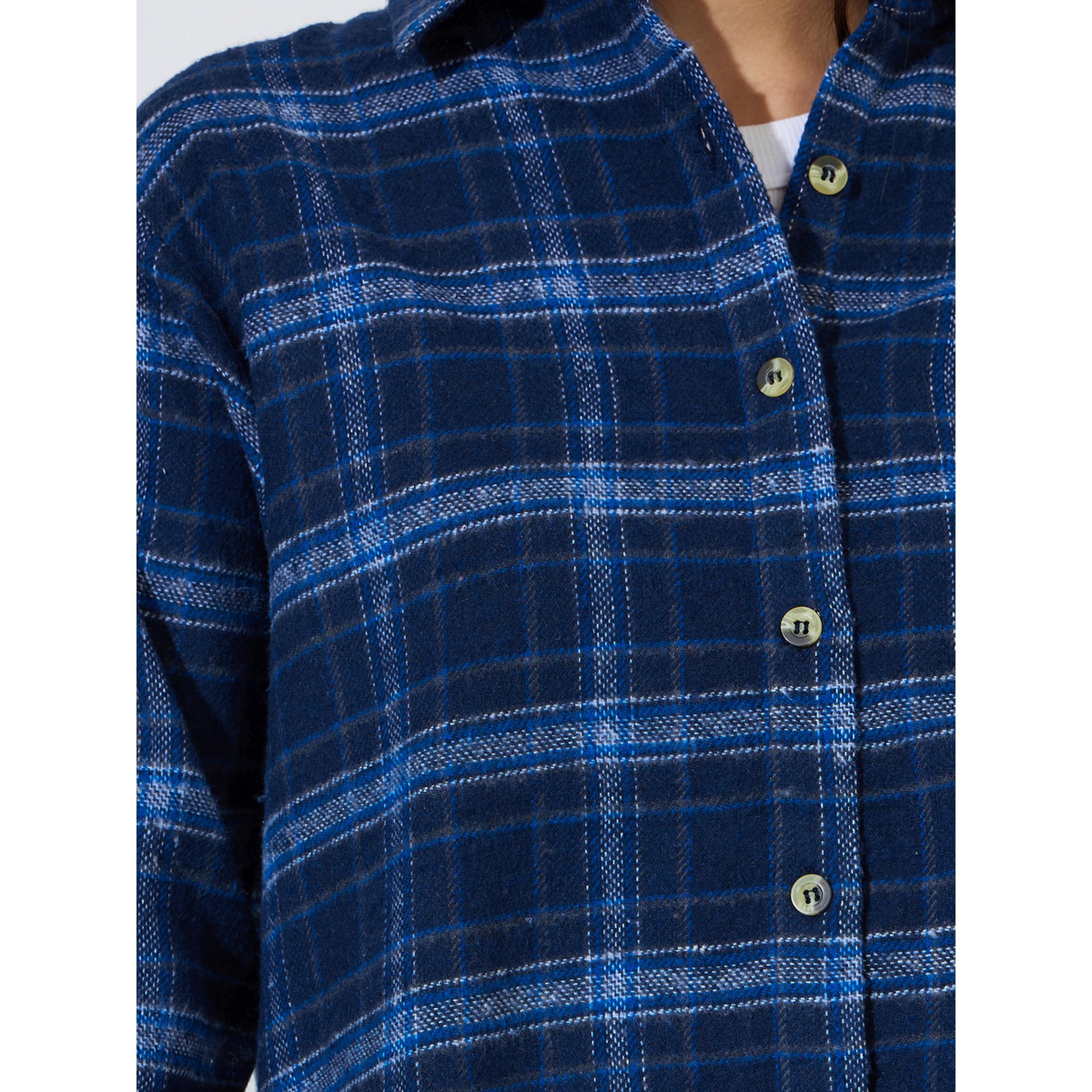 Styli Blue Checked Long Sleeves Oversized Shirt-women-clothing-shirtsandblouses-shirts-image-5