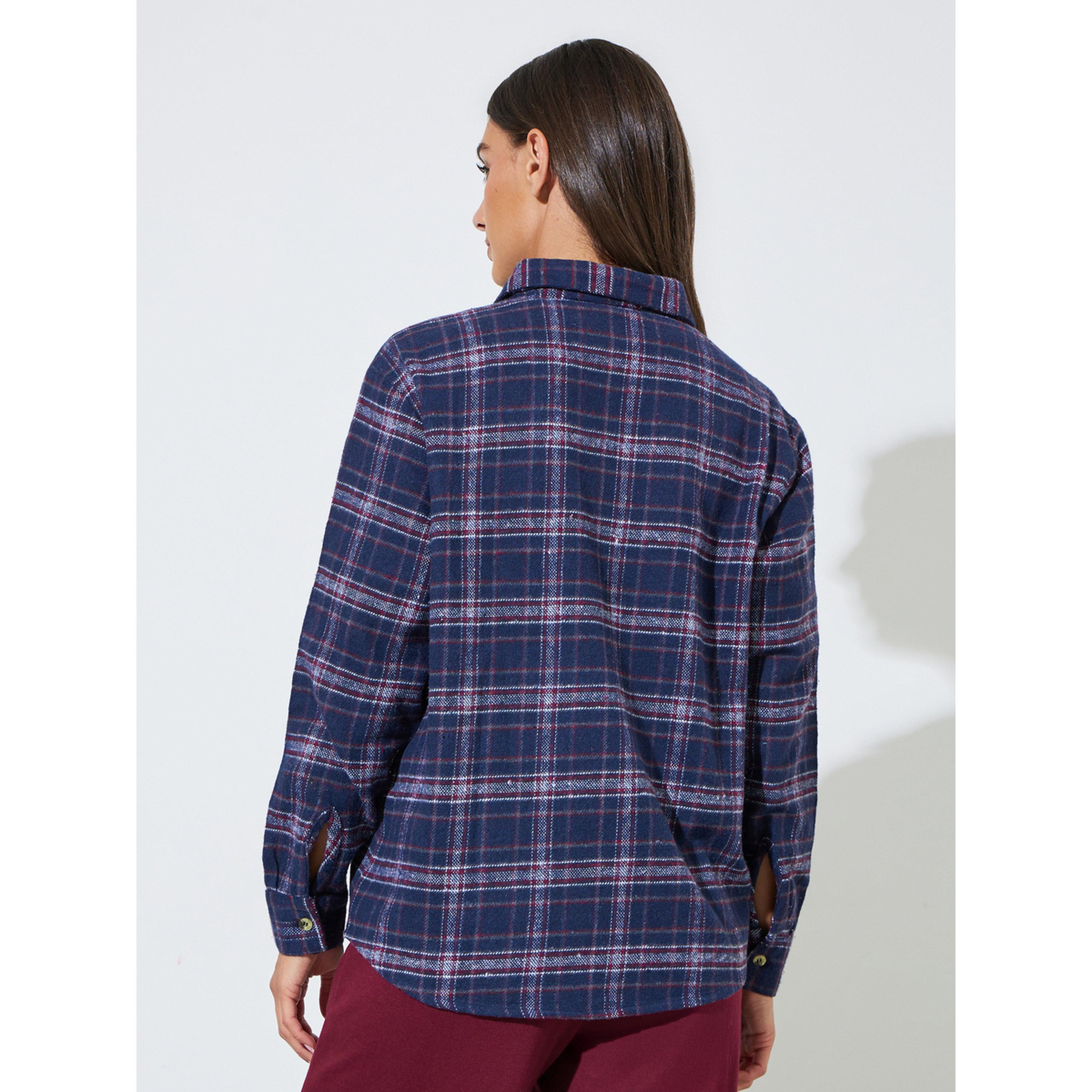 ستايلي - قميص  أزرق داكن كاروهات بأكمام طويلة وقصة واسعة-women-clothing-shirtsandblouses-shirts-image-3