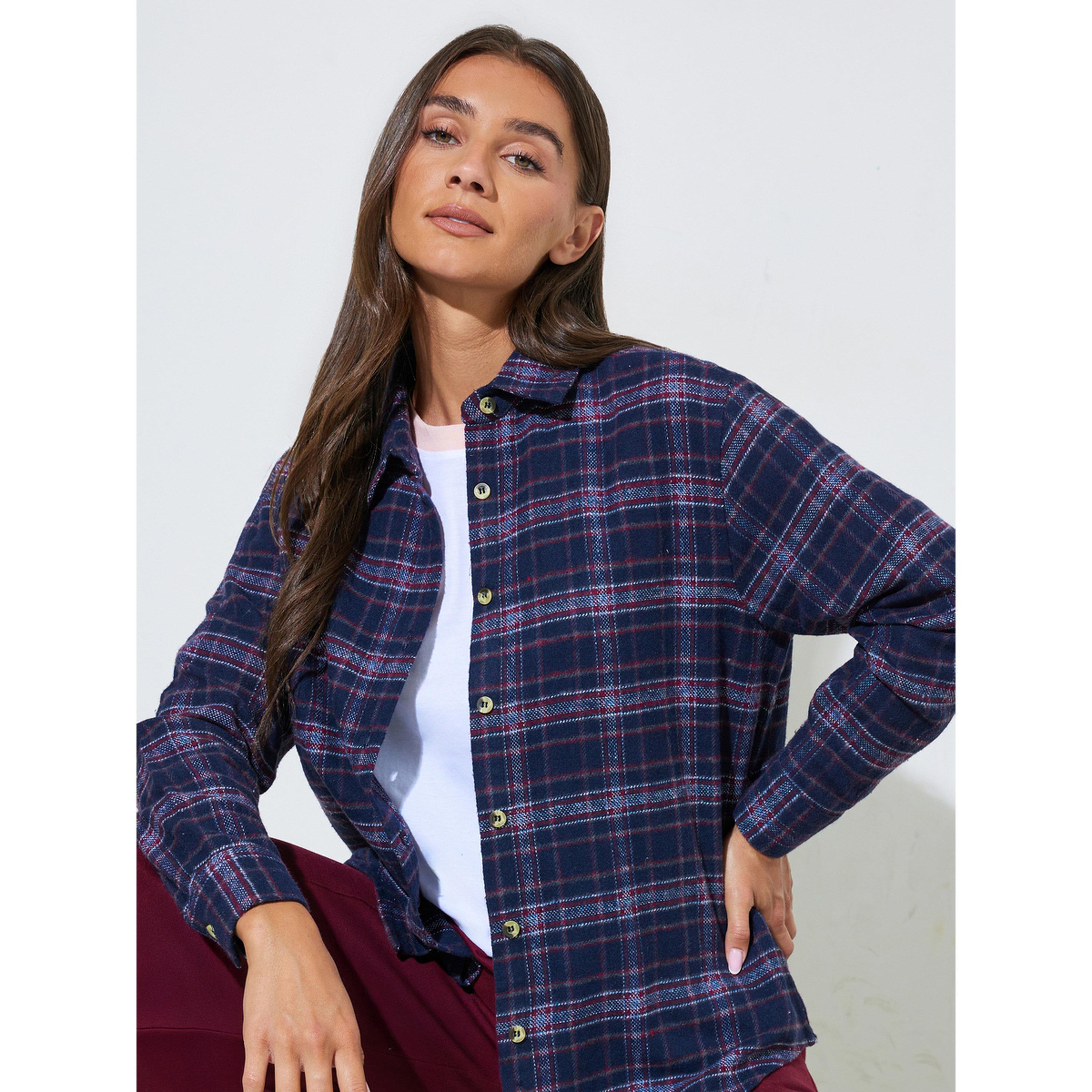 ستايلي - قميص  أزرق داكن كاروهات بأكمام طويلة وقصة واسعة-women-clothing-shirtsandblouses-shirts-image-4