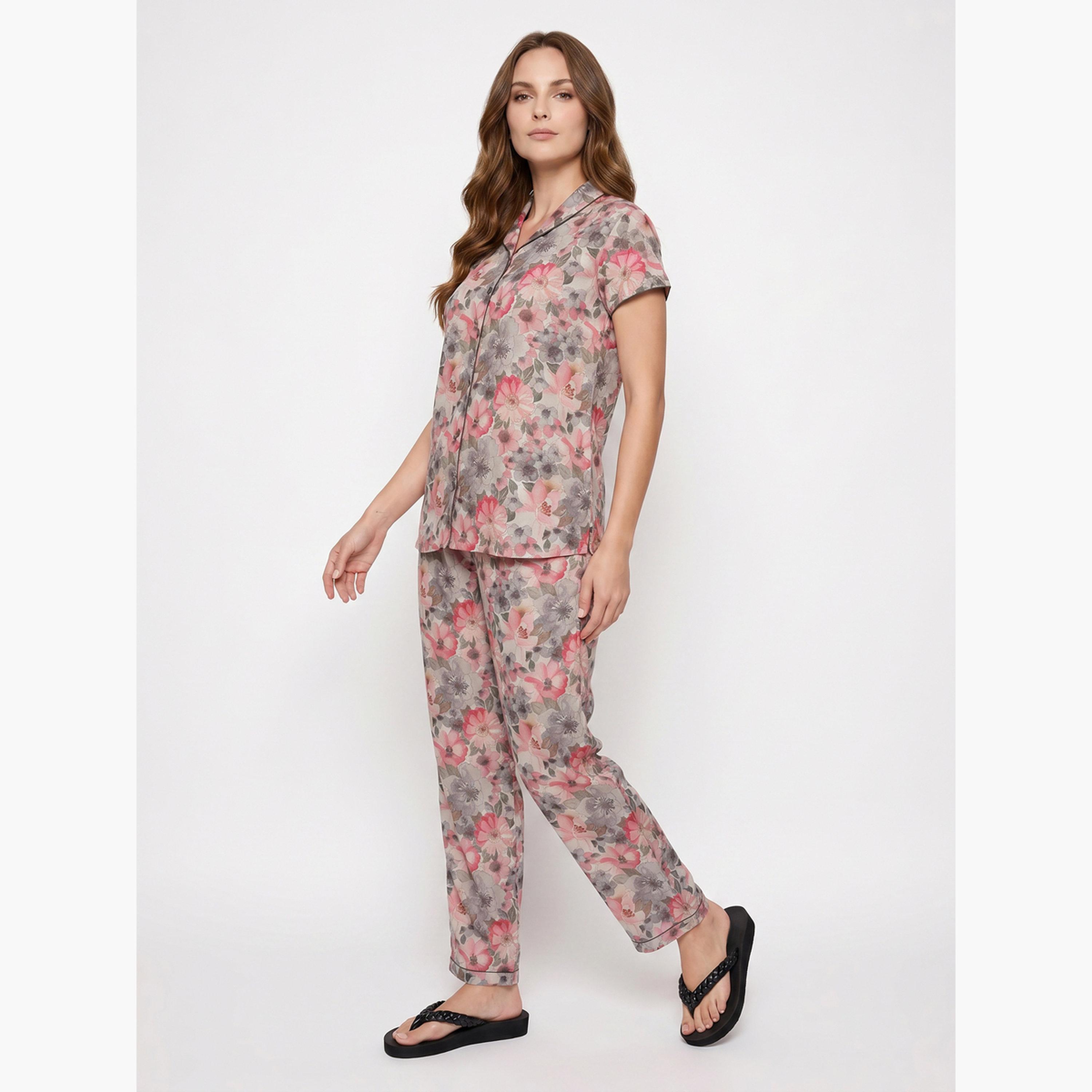طقم بيجاما من بنطال وقميص قطن بطبعات زهور-women-clothing-nightwear-pyjamas-longsets-image-3