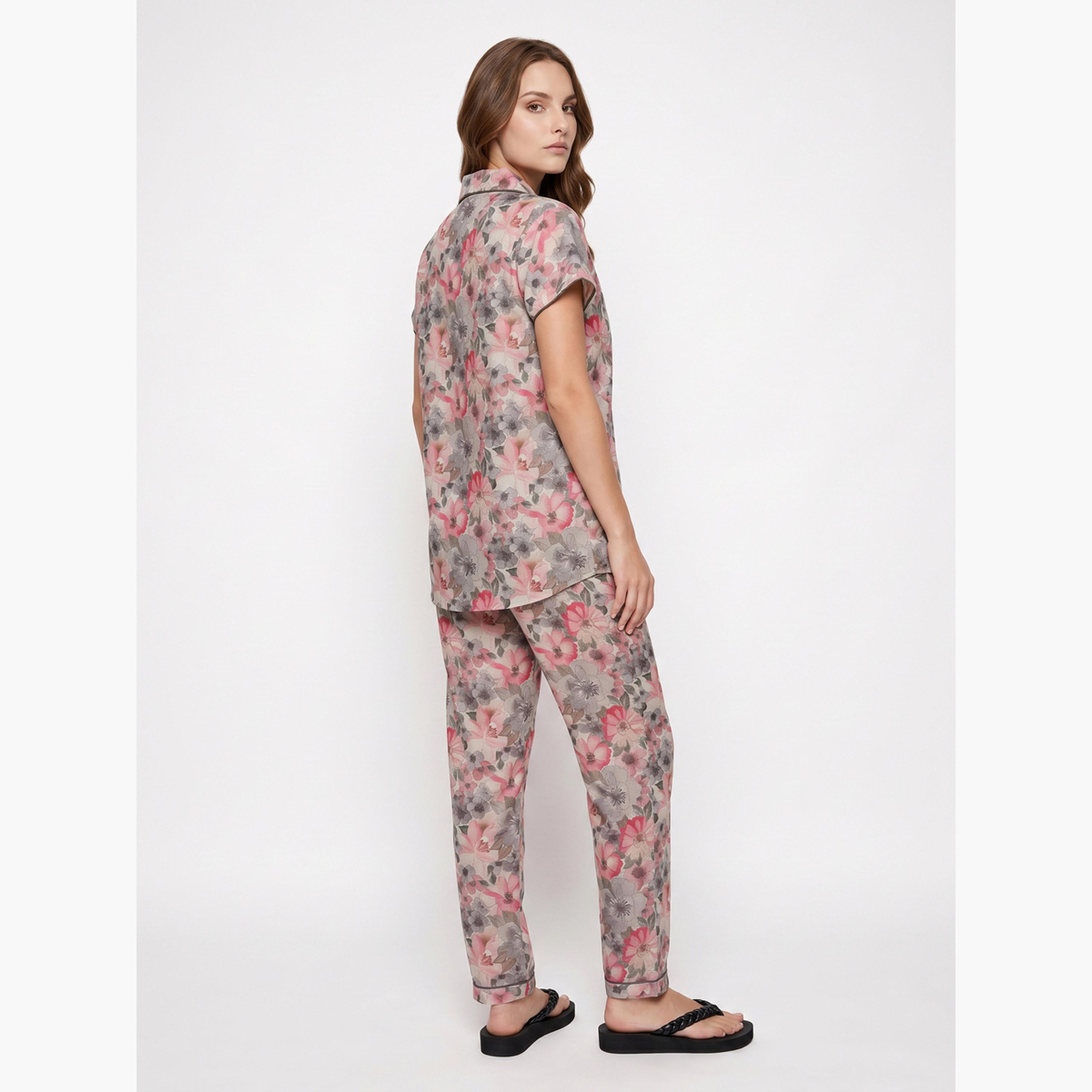 طقم بيجاما من بنطال وقميص قطن بطبعات زهور-women-clothing-nightwear-pyjamas-longsets-image-4