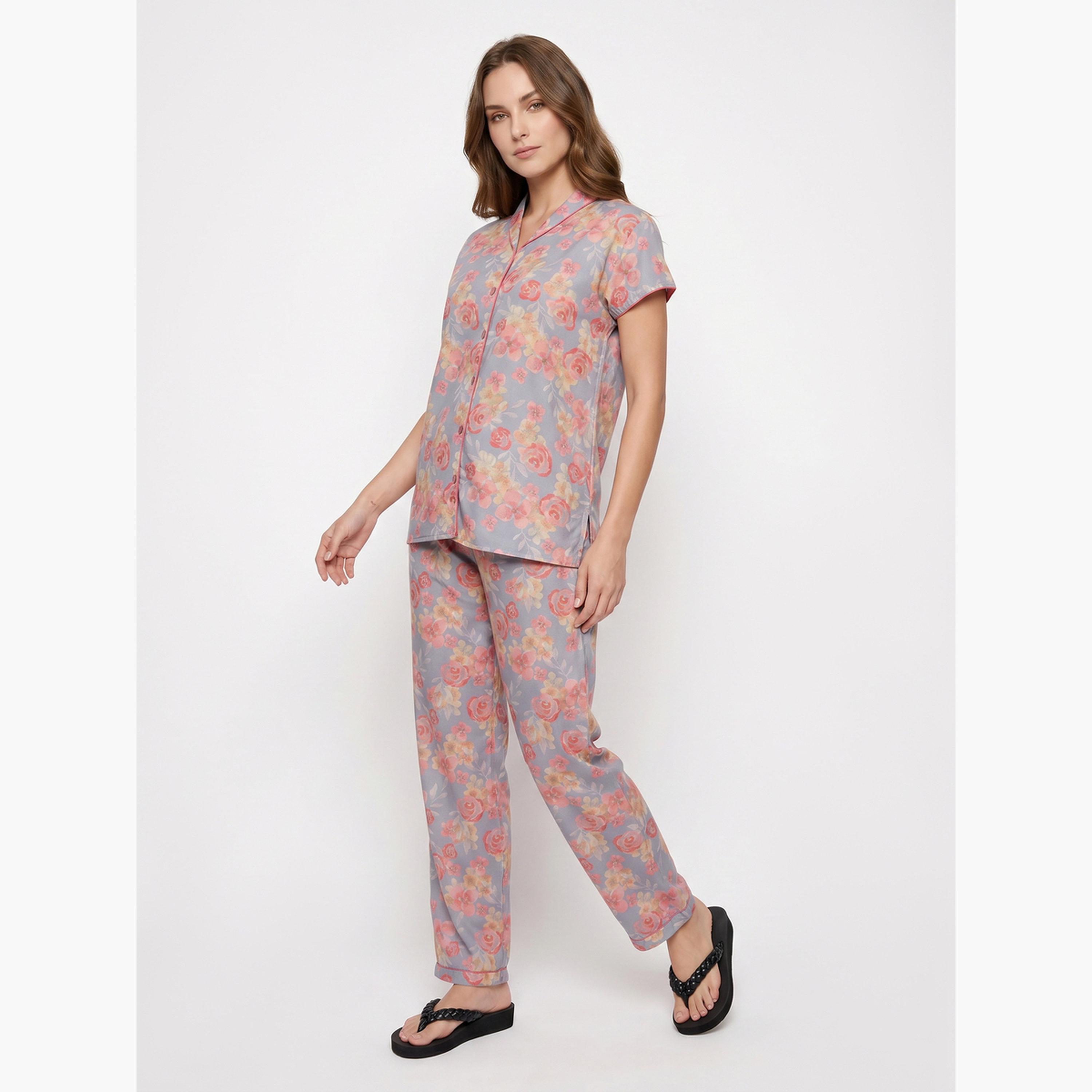 طقم بيجاما من بنطال وقميص قطن بطبعات زهور-women-clothing-nightwear-pyjamas-longsets-image-3