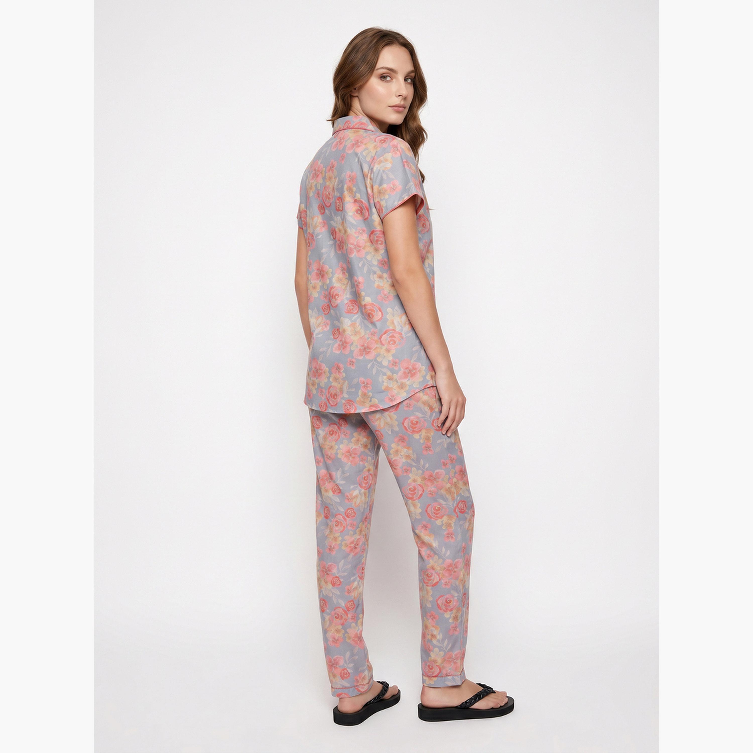 طقم بيجاما من بنطال وقميص قطن بطبعات زهور-women-clothing-nightwear-pyjamas-longsets-image-4