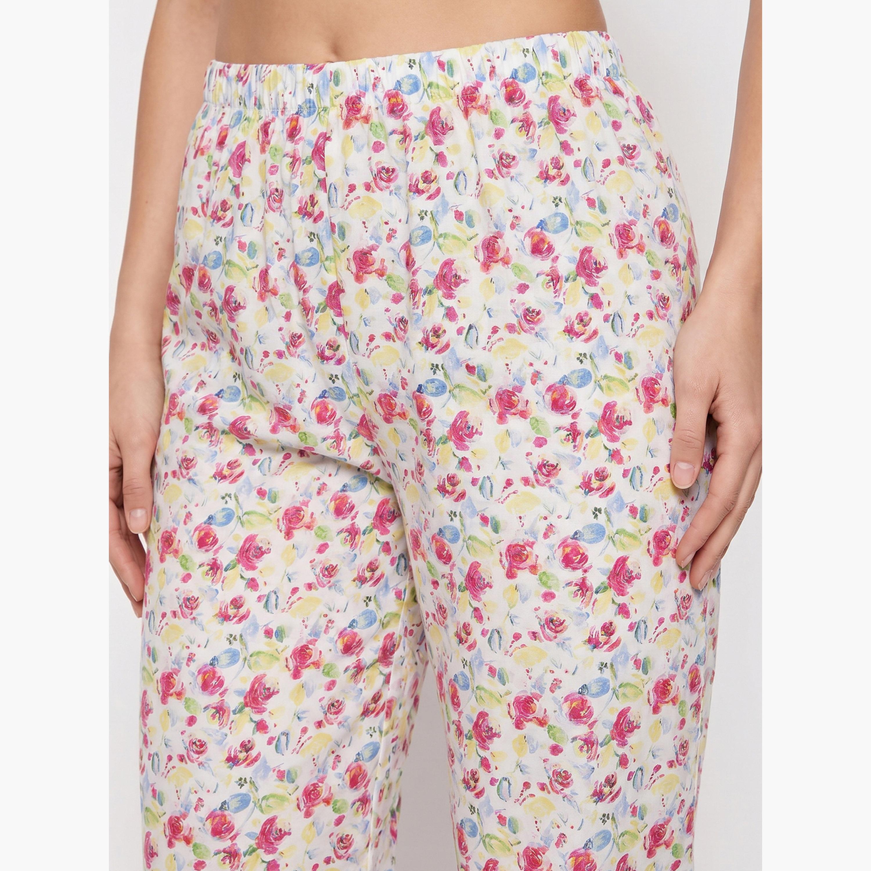 طقم بيجاما من بنطال وبلوزة قطن بطبعات زهور-women-clothing-nightwear-pyjamas-longsets-image-6