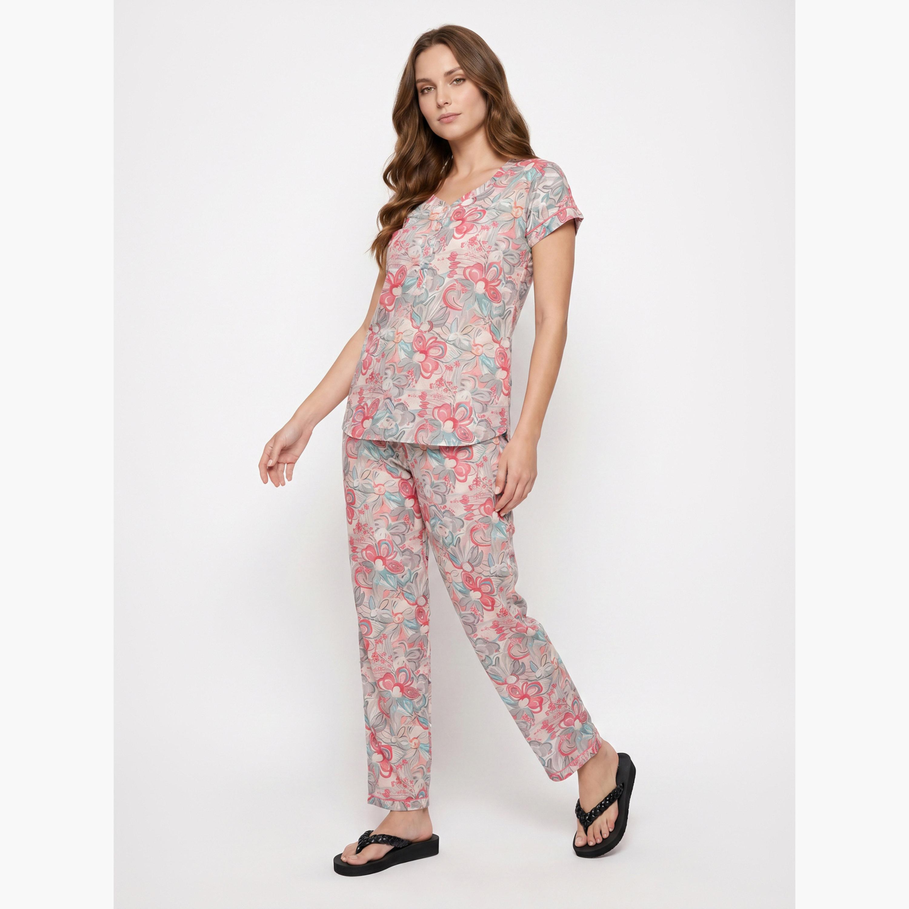 Mish X Styli Pink Floral Cotton Top and Pyjama Set-women-clothing-nightwear-pyjamas-longsets-image-3