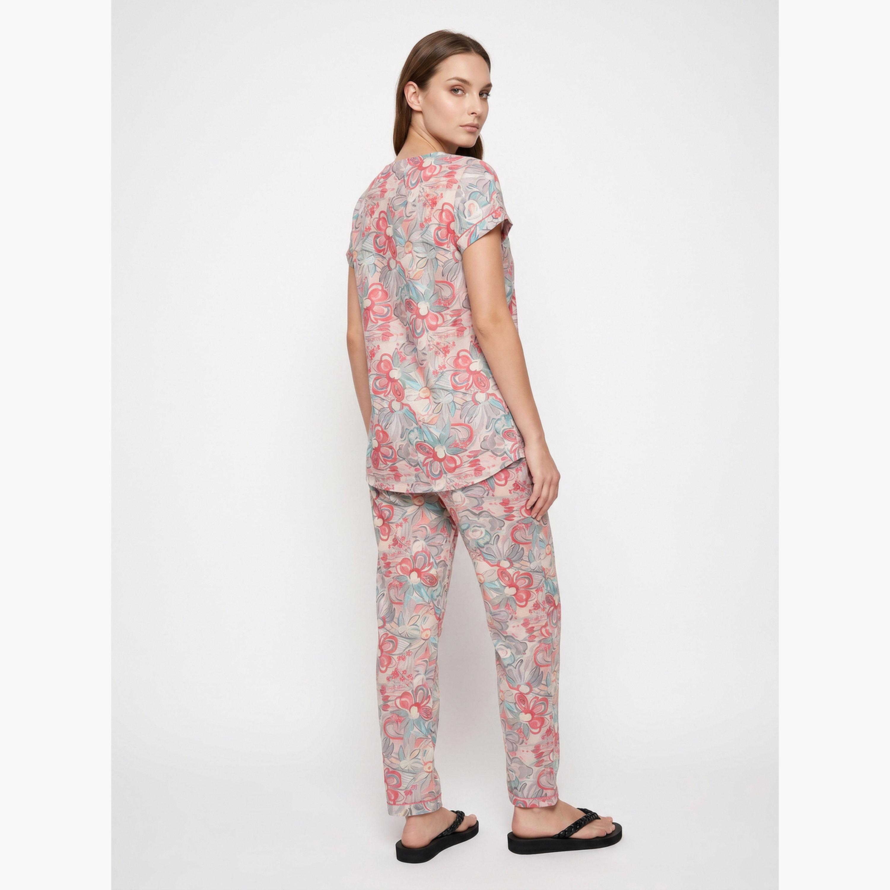 Mish X Styli Pink Floral Cotton Top and Pyjama Set-women-clothing-nightwear-pyjamas-longsets-image-4