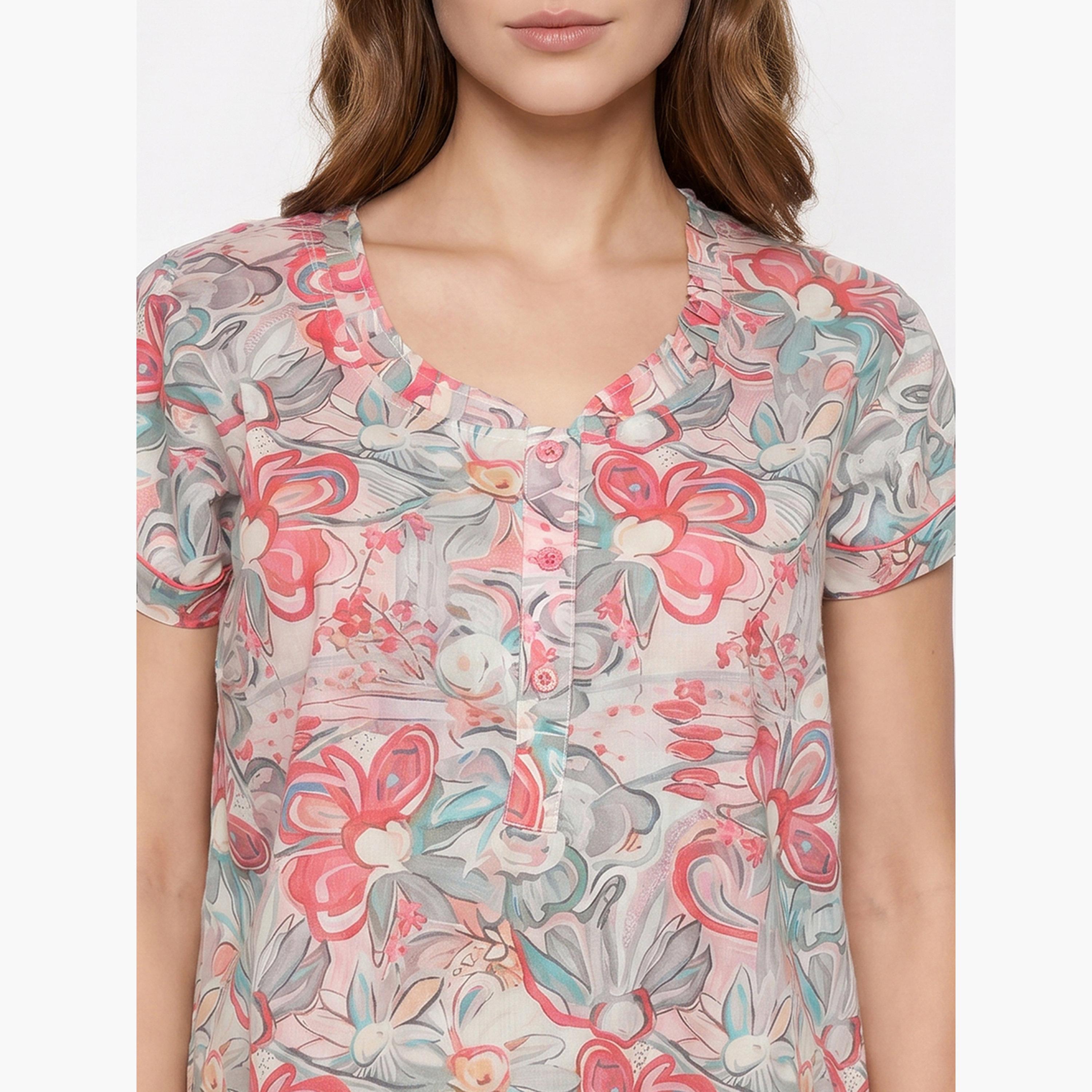 طقم بيجاما من بنطال وبلوزة قطن بطبعات زهور-women-clothing-nightwear-pyjamas-longsets-image-5