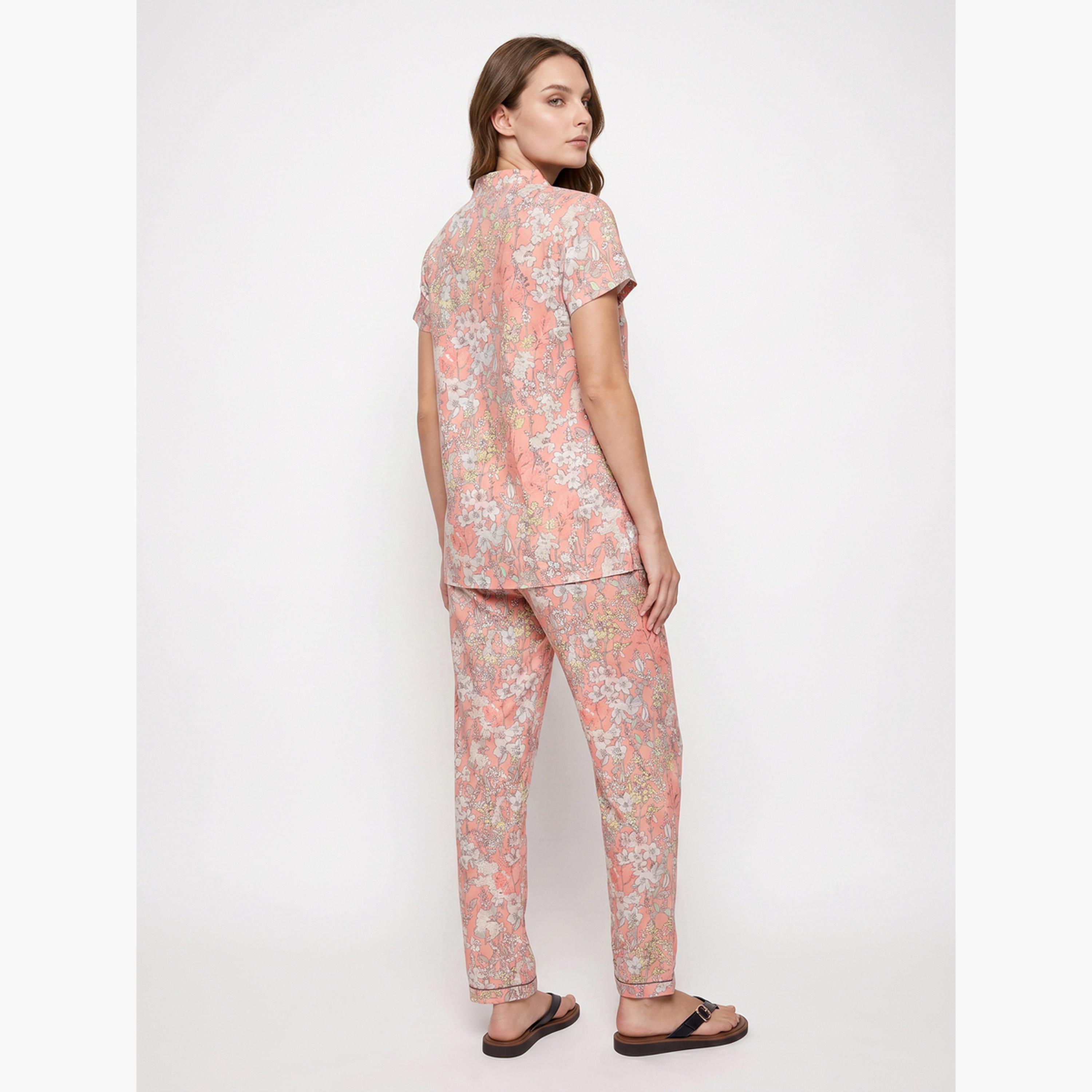 طقم بيجاما من بنطال وبلوزة قطن بطبعات زهور-women-clothing-nightwear-pyjamas-longsets-image-2