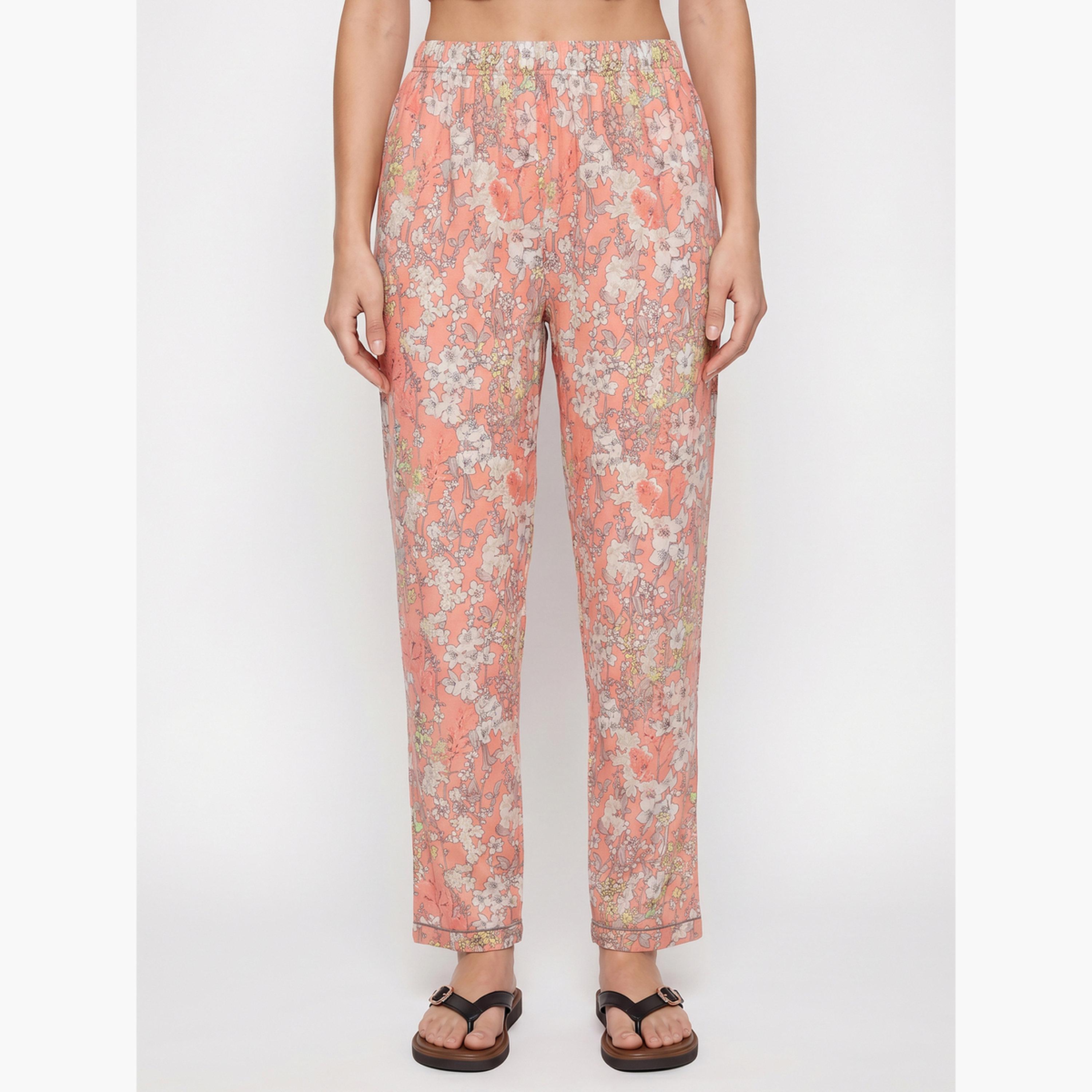 طقم بيجاما من بنطال وبلوزة قطن بطبعات زهور-women-clothing-nightwear-pyjamas-longsets-image-4