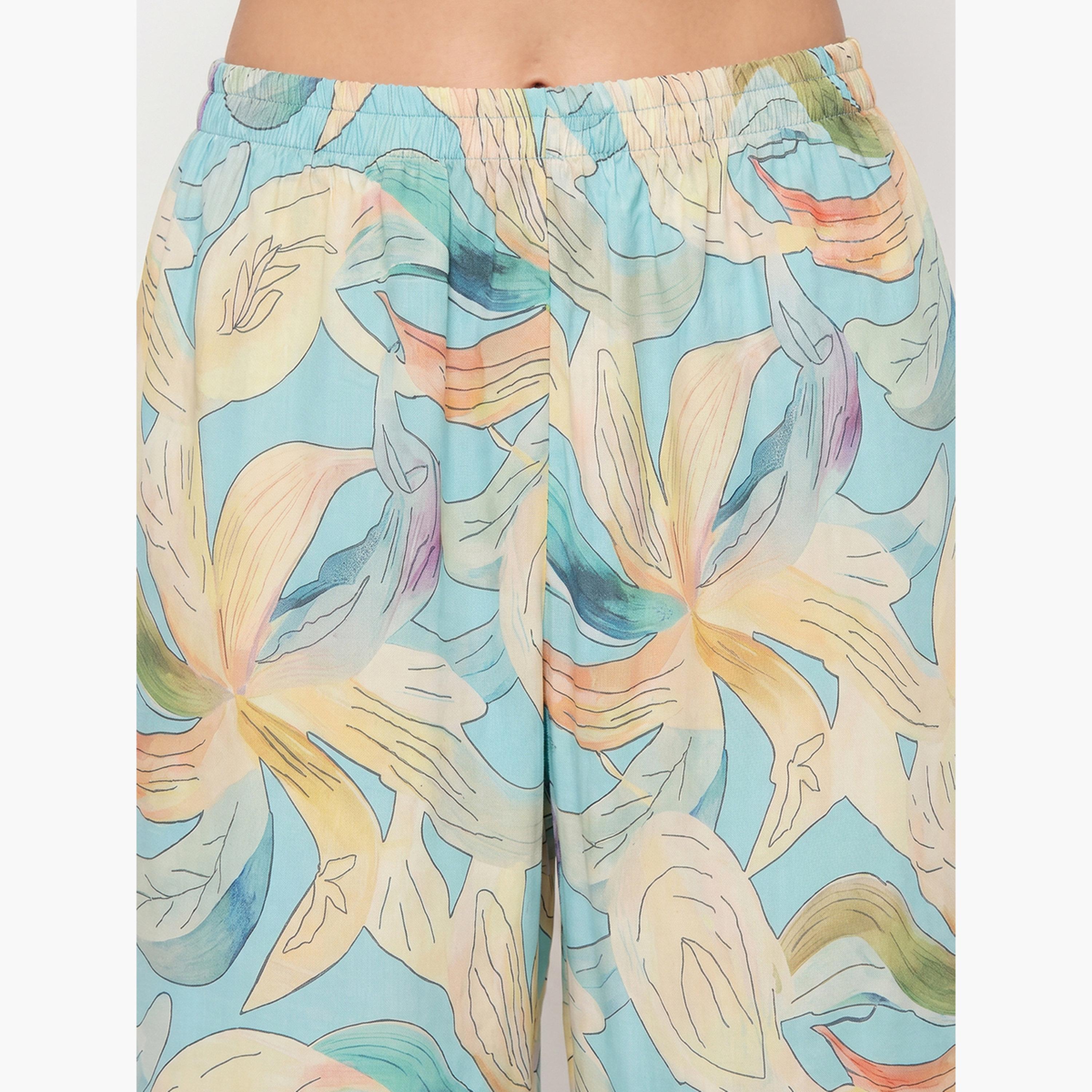 طقم بيجاما من بنطال وقميص بتفاصيل دانتيل وطبعات زهور-women-clothing-nightwear-pyjamas-longsets-image-6