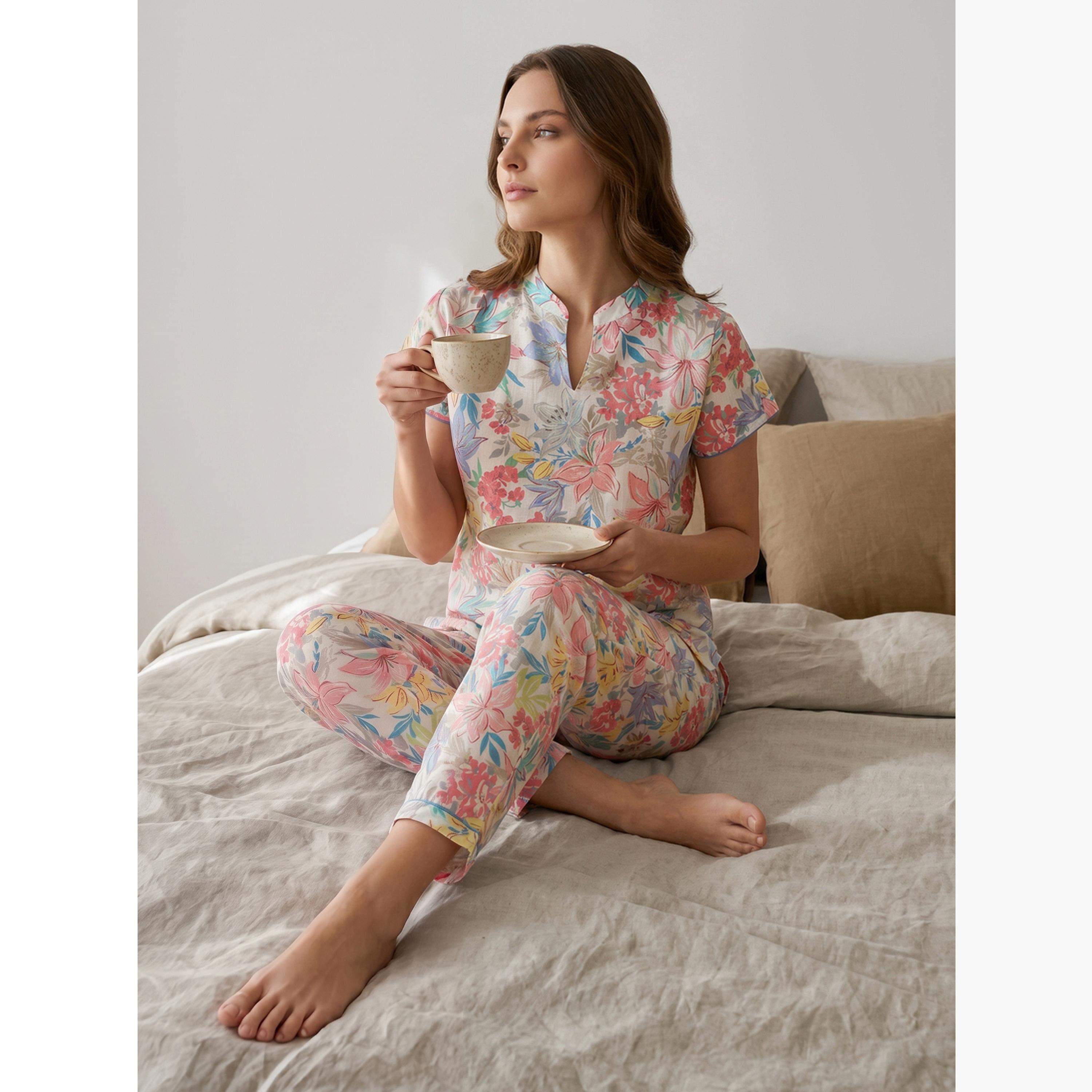 Mish X Styli White Pastel Floral Top and Pyjama Set-women-clothing-nightwear-pyjamas-longsets-image-2