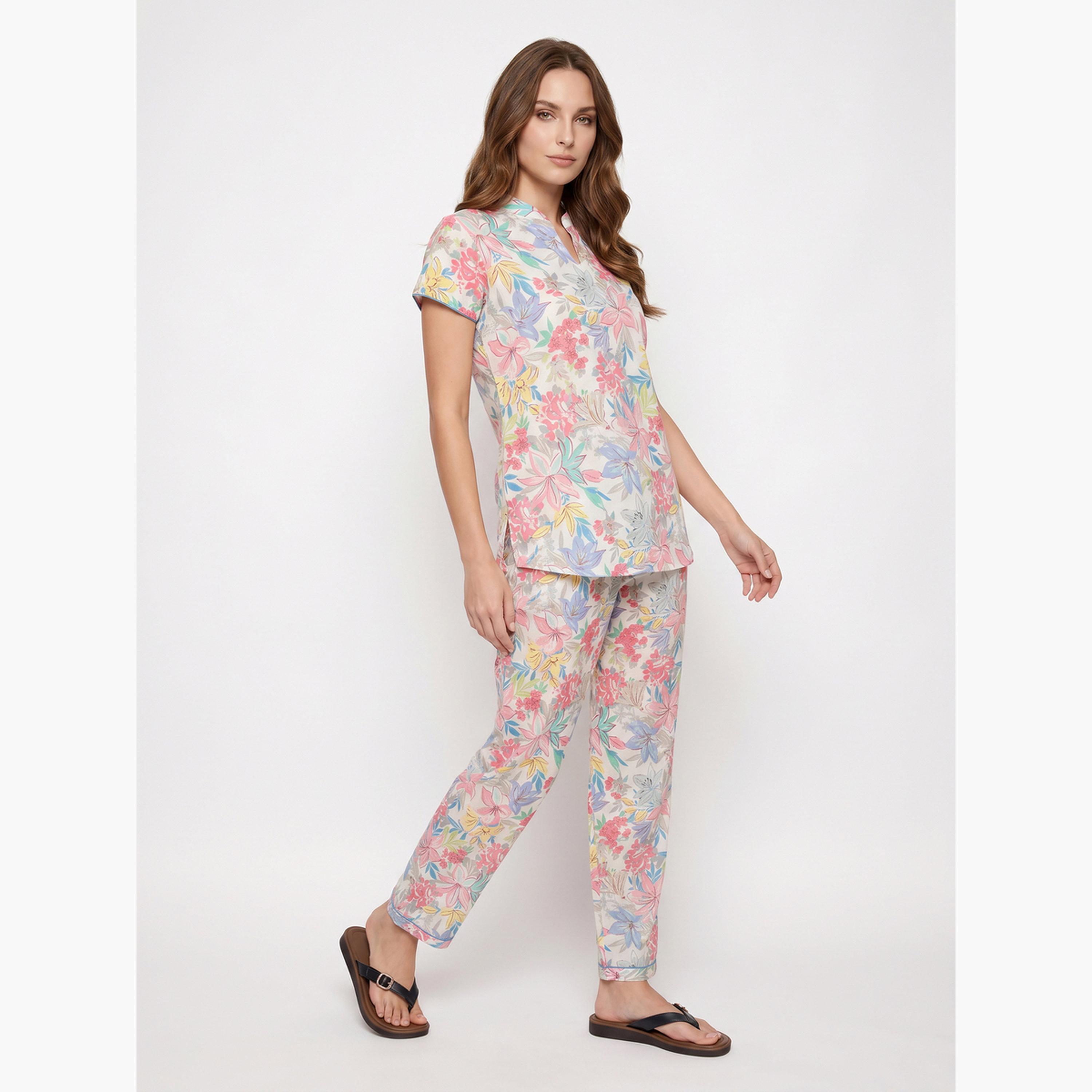 Mish X Styli White Pastel Floral Top and Pyjama Set-women-clothing-nightwear-pyjamas-longsets-image-3