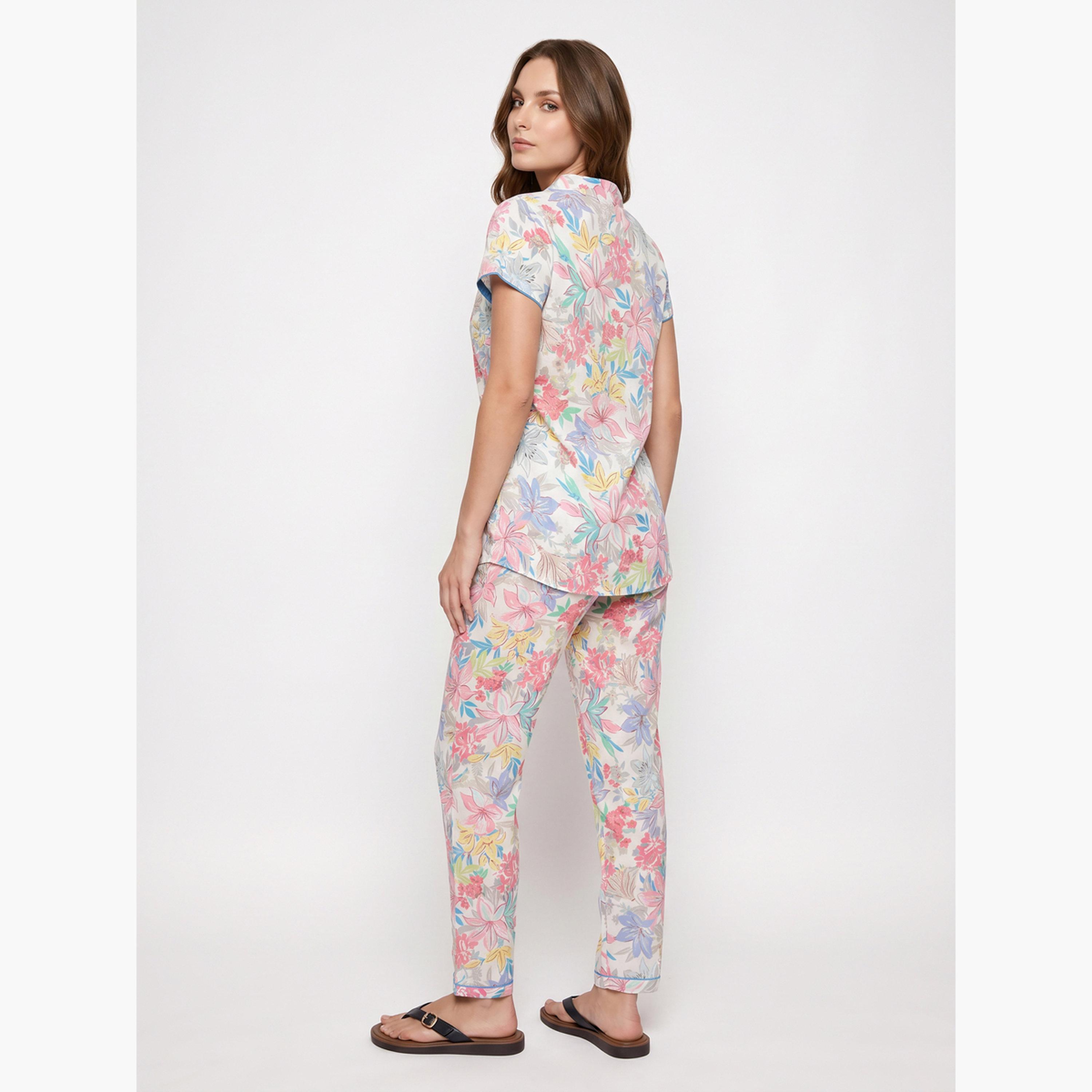 Mish X Styli White Pastel Floral Top and Pyjama Set-women-clothing-nightwear-pyjamas-longsets-image-4
