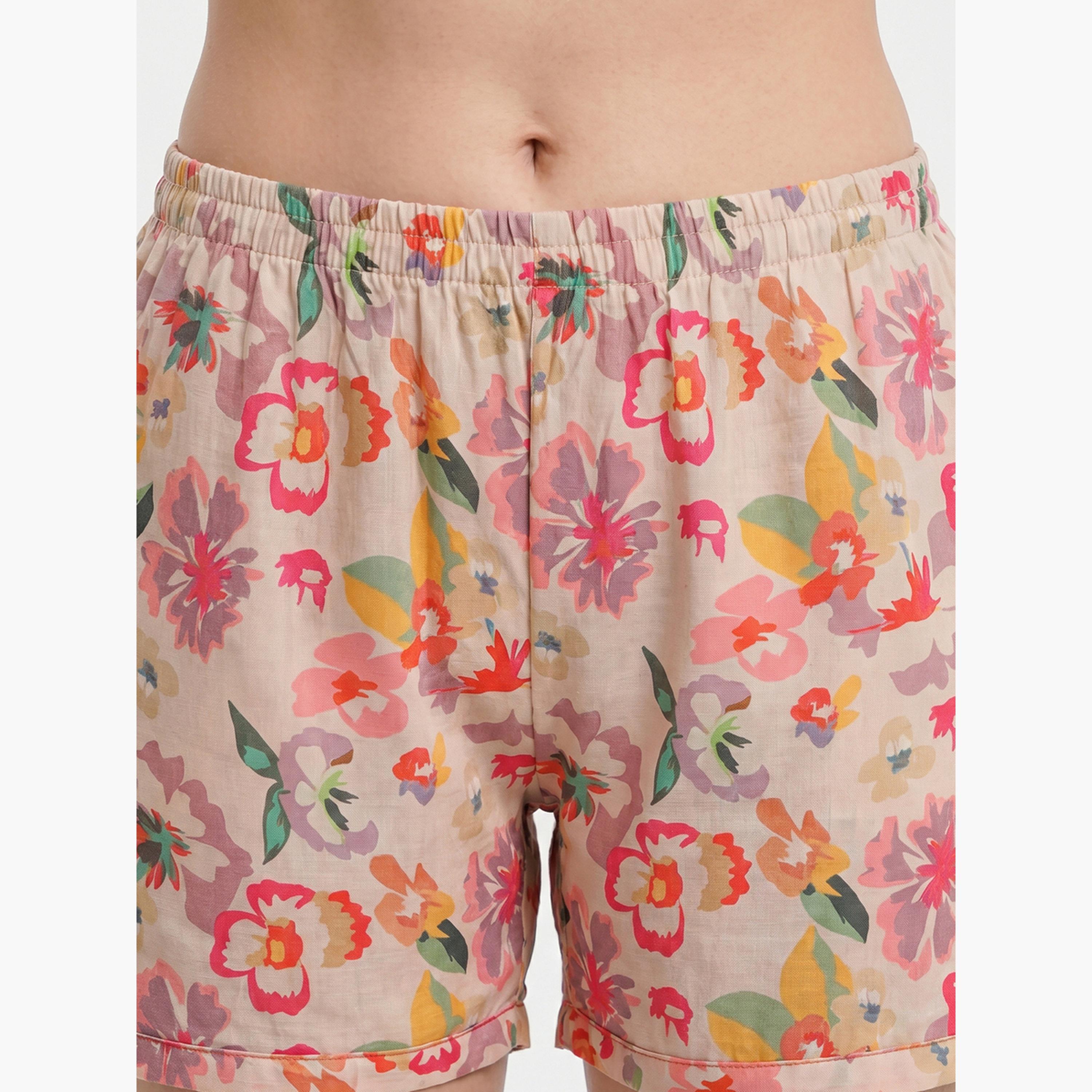 مجموعة من شورت وبلوزة قطن بطبعات زهور-women-clothing-nightwear-pyjamas-shortsets-image-6