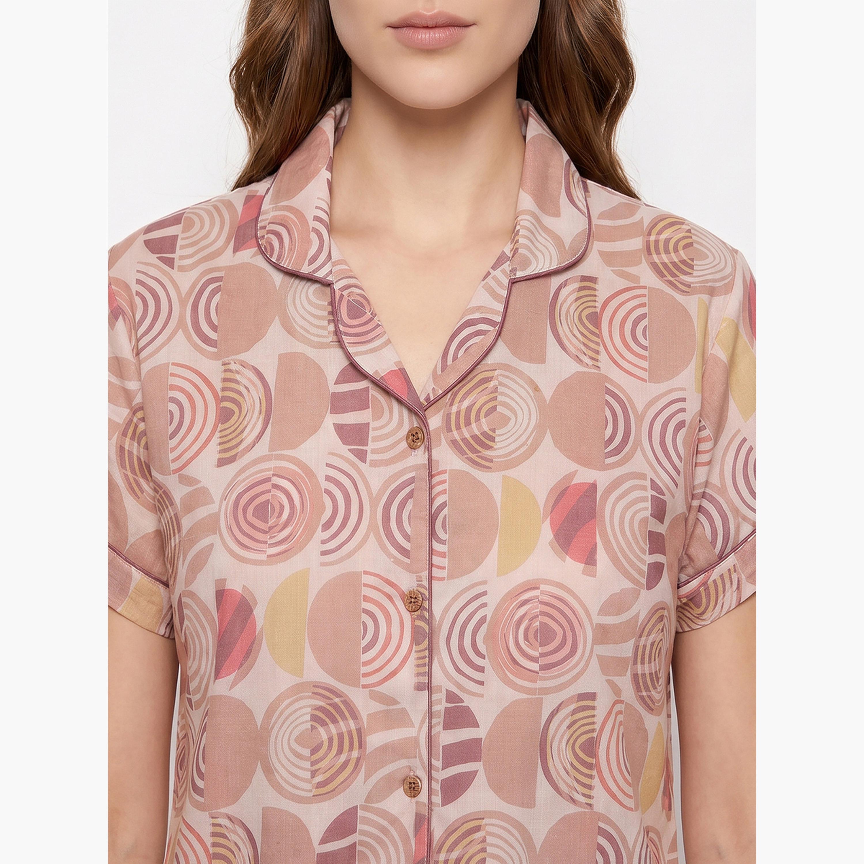 مجموعة من شورت وقميص بطبعات هندسية-women-clothing-nightwear-pyjamas-shortsets-image-5