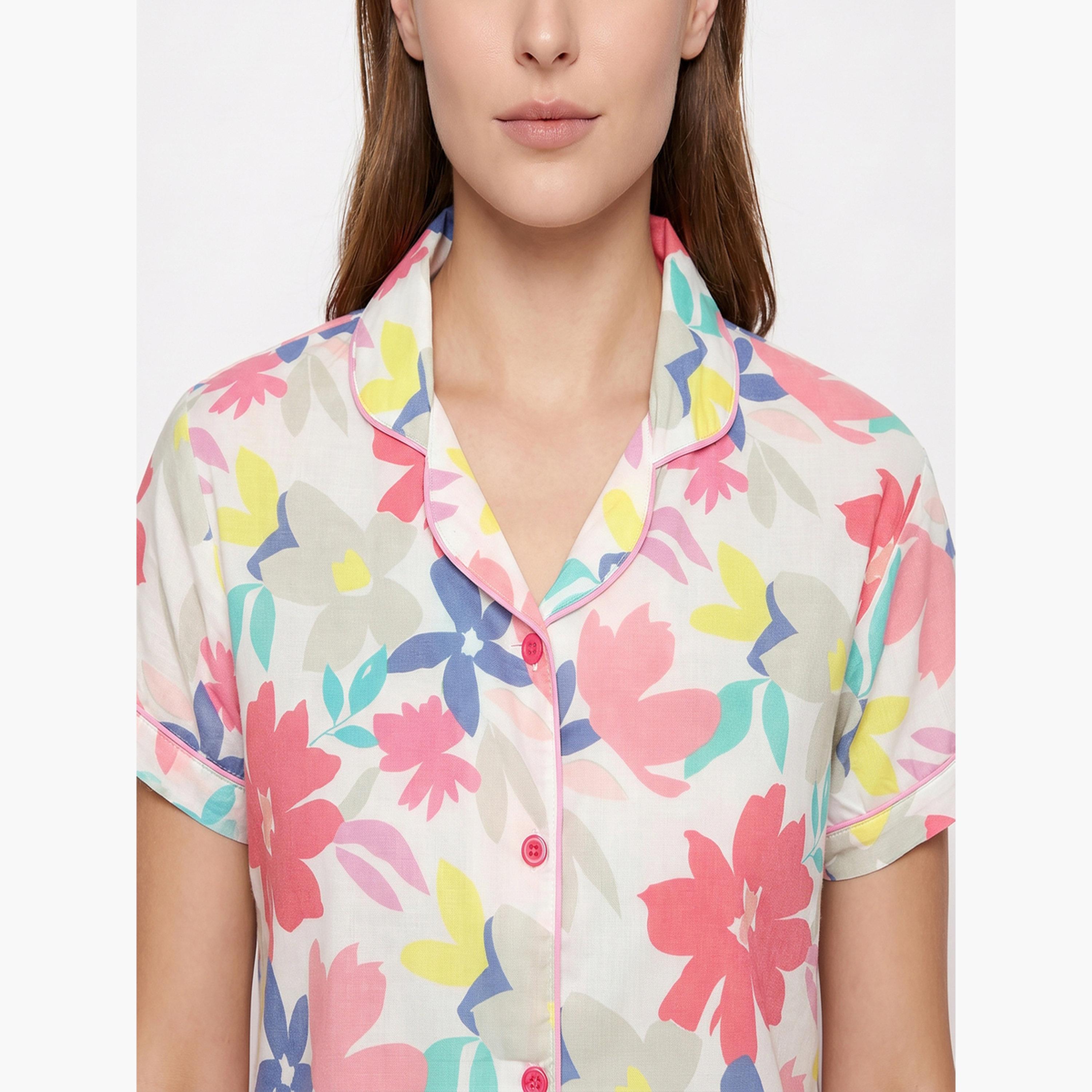 Mish X Styli White Floral Print Cotton Shirt and Shorts Set-women-clothing-nightwear-pyjamas-shortsets-image-5