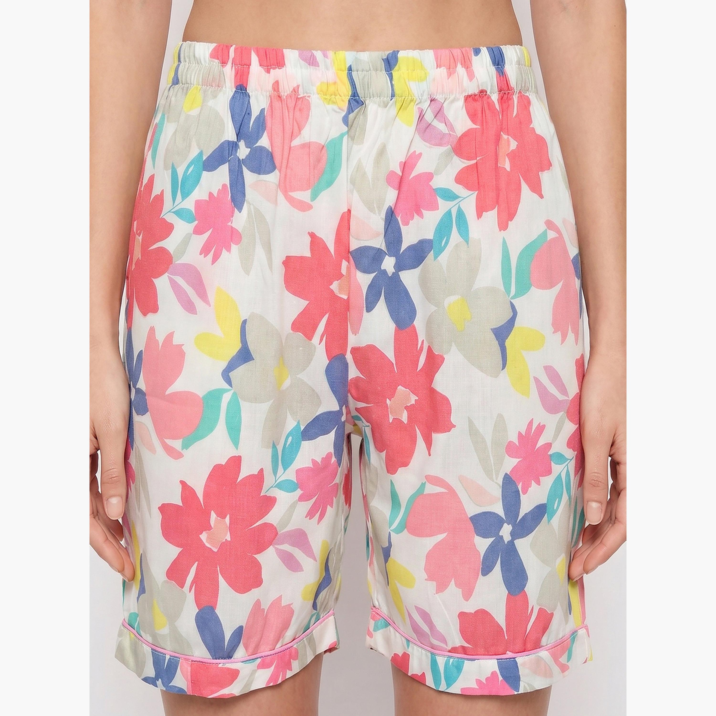 Mish X Styli White Floral Print Cotton Shirt and Shorts Set-women-clothing-nightwear-pyjamas-shortsets-image-6