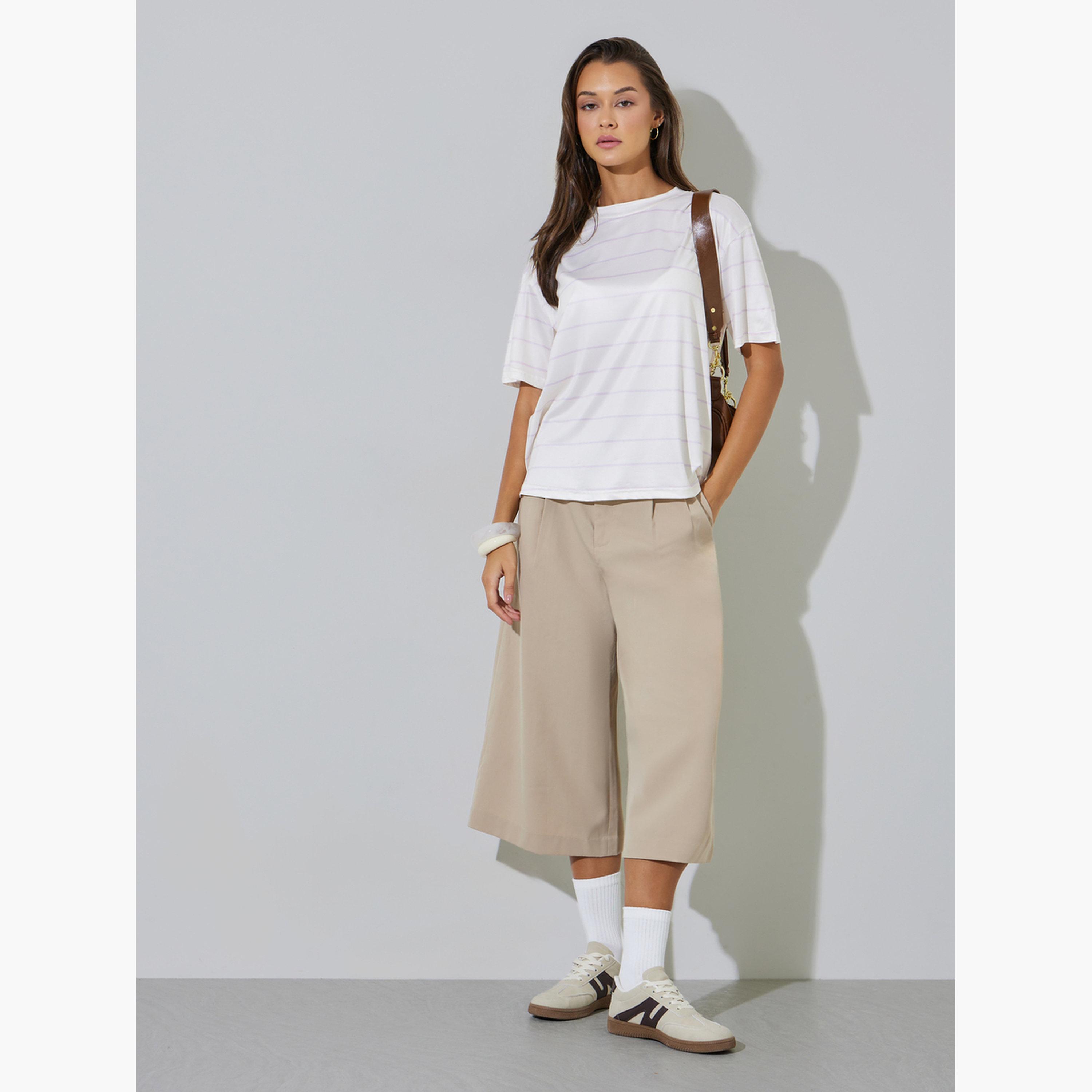 تيشيرت بنمط مخطط وقصة عادية-women-clothing-tshirts-image-2