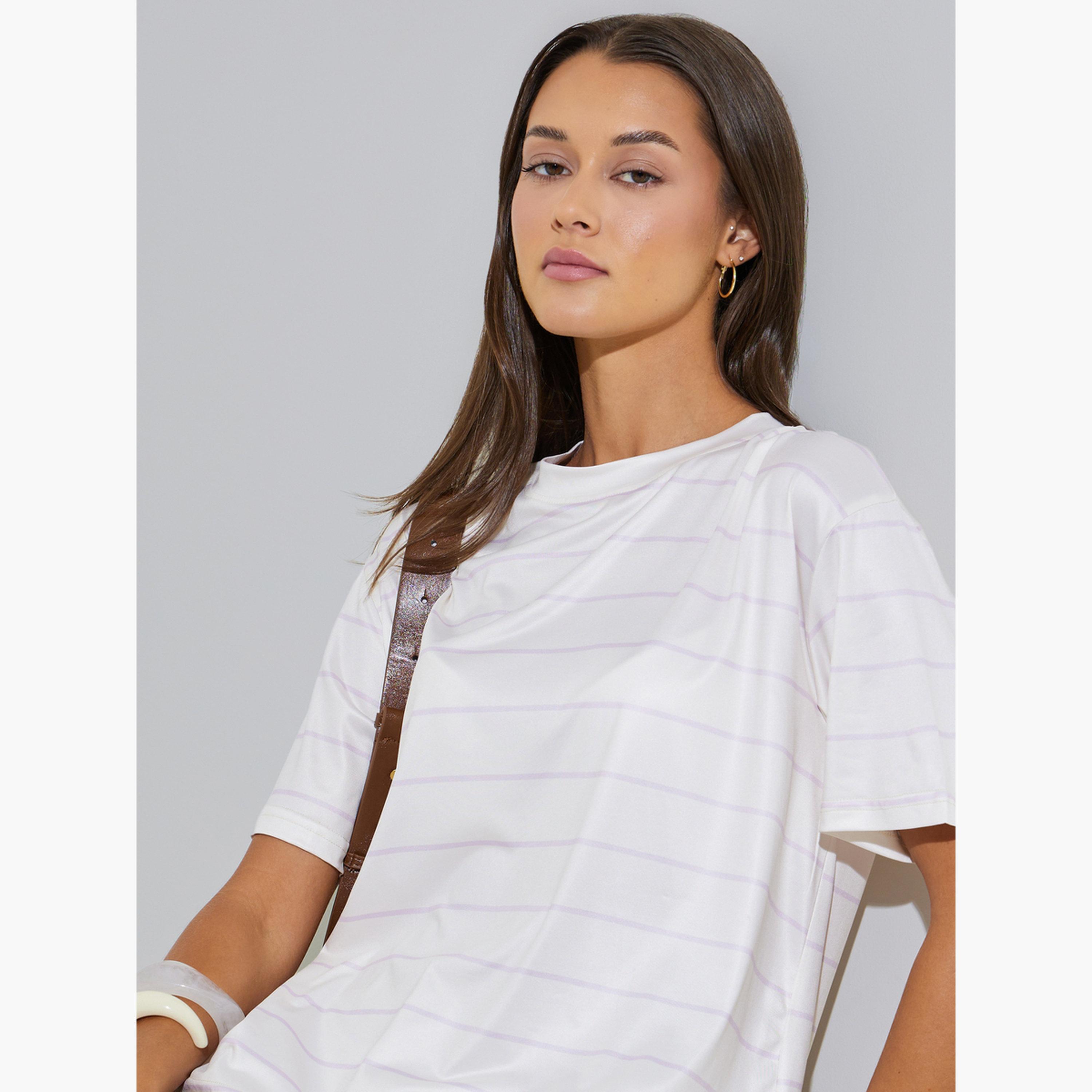 تيشيرت بنمط مخطط وقصة عادية-women-clothing-tshirts-image-3