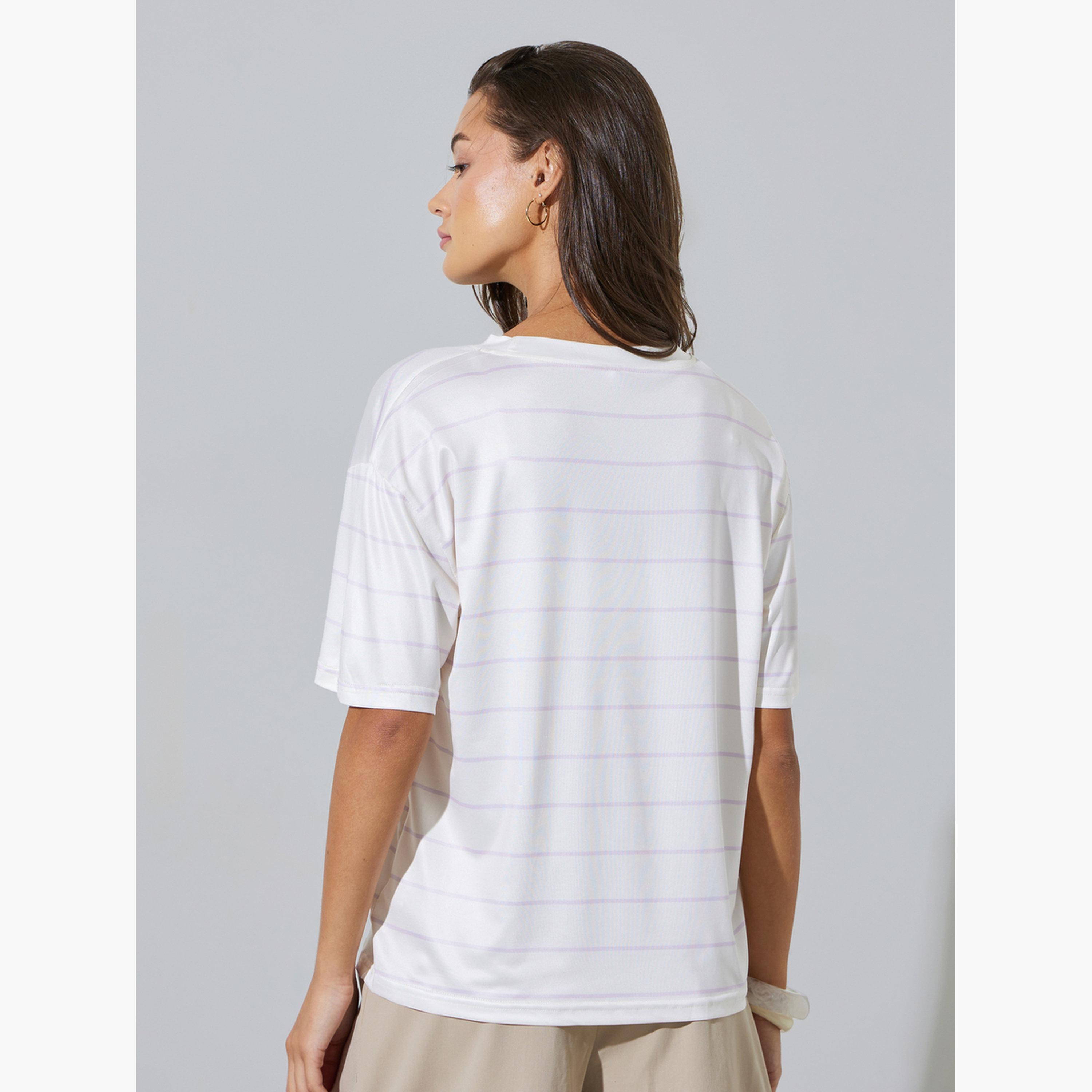 تيشيرت بنمط مخطط وقصة عادية-women-clothing-tshirts-image-4