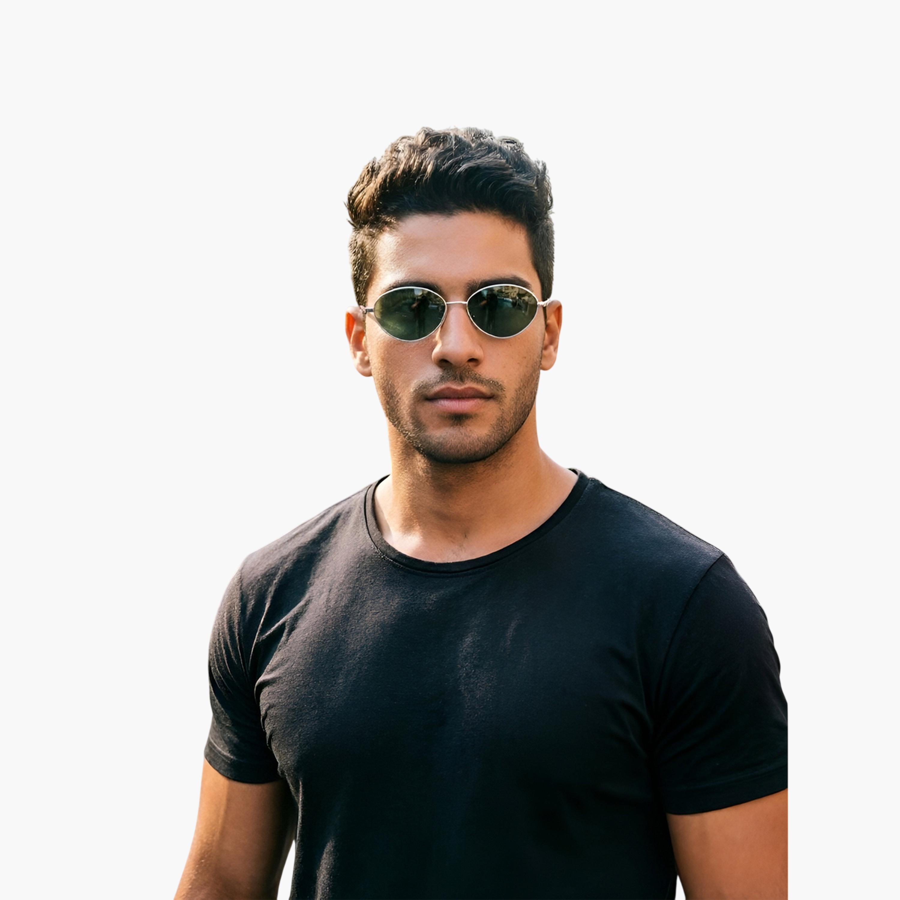 نظارة شمسية بإطار بيضاوي مع حماية من الأشعة فوق البنفسجية باللون الفضي-men-sunglasses-image-2