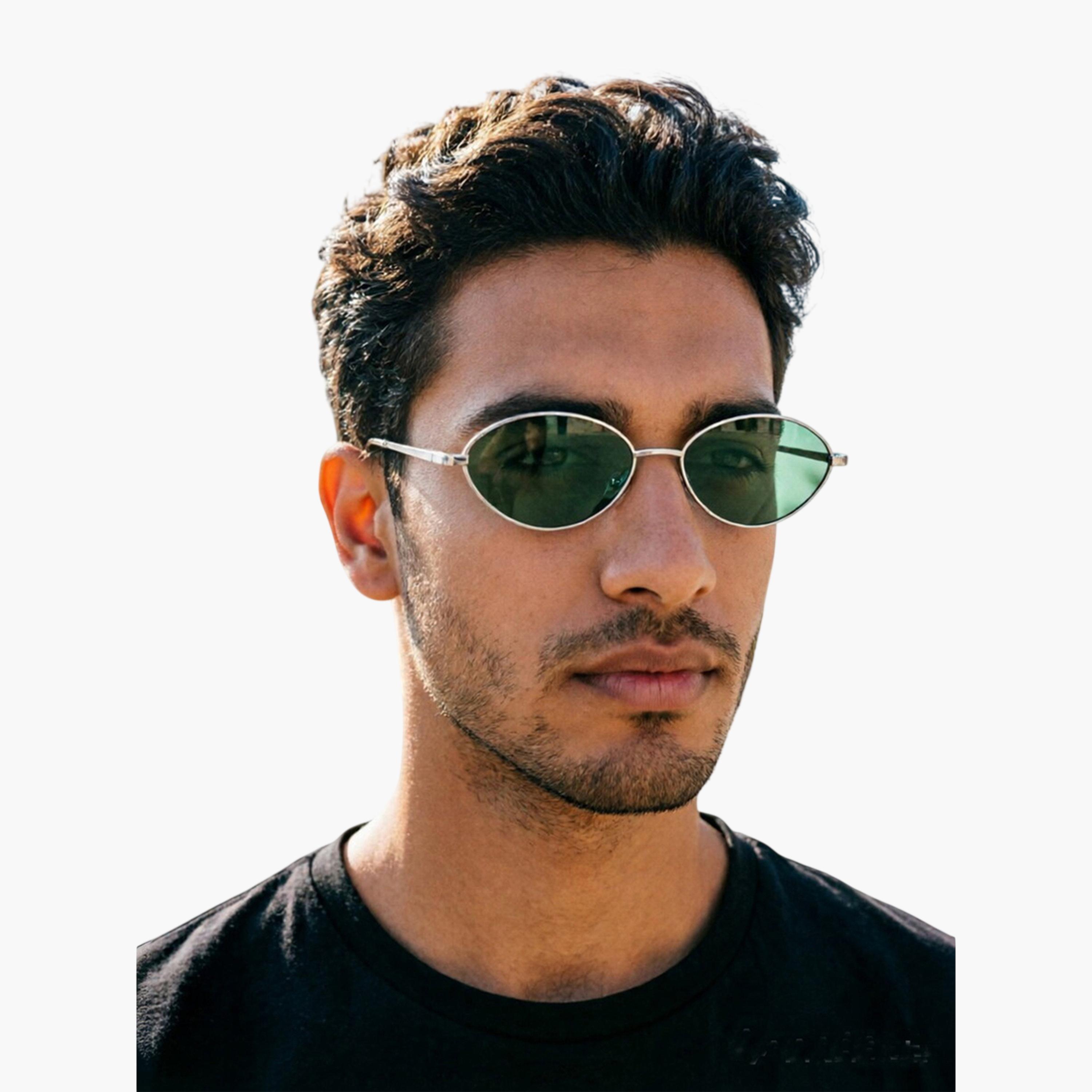 نظارة شمسية بإطار بيضاوي مع حماية من الأشعة فوق البنفسجية باللون الفضي-men-sunglasses-image-5