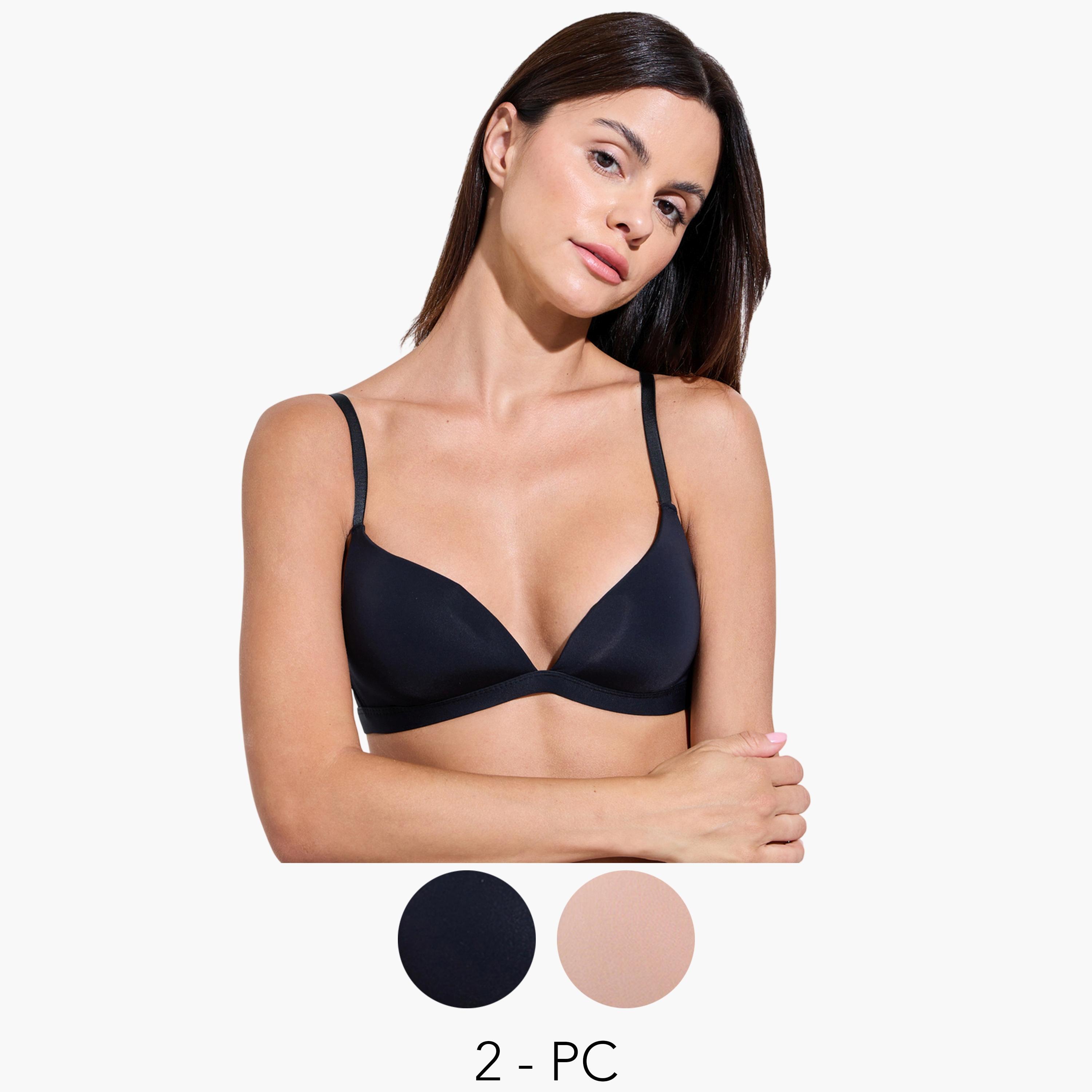 Styli Pack of 2 - Padded Non Wired Plunge Bra-women-clothing-lingerie-bras-image-1