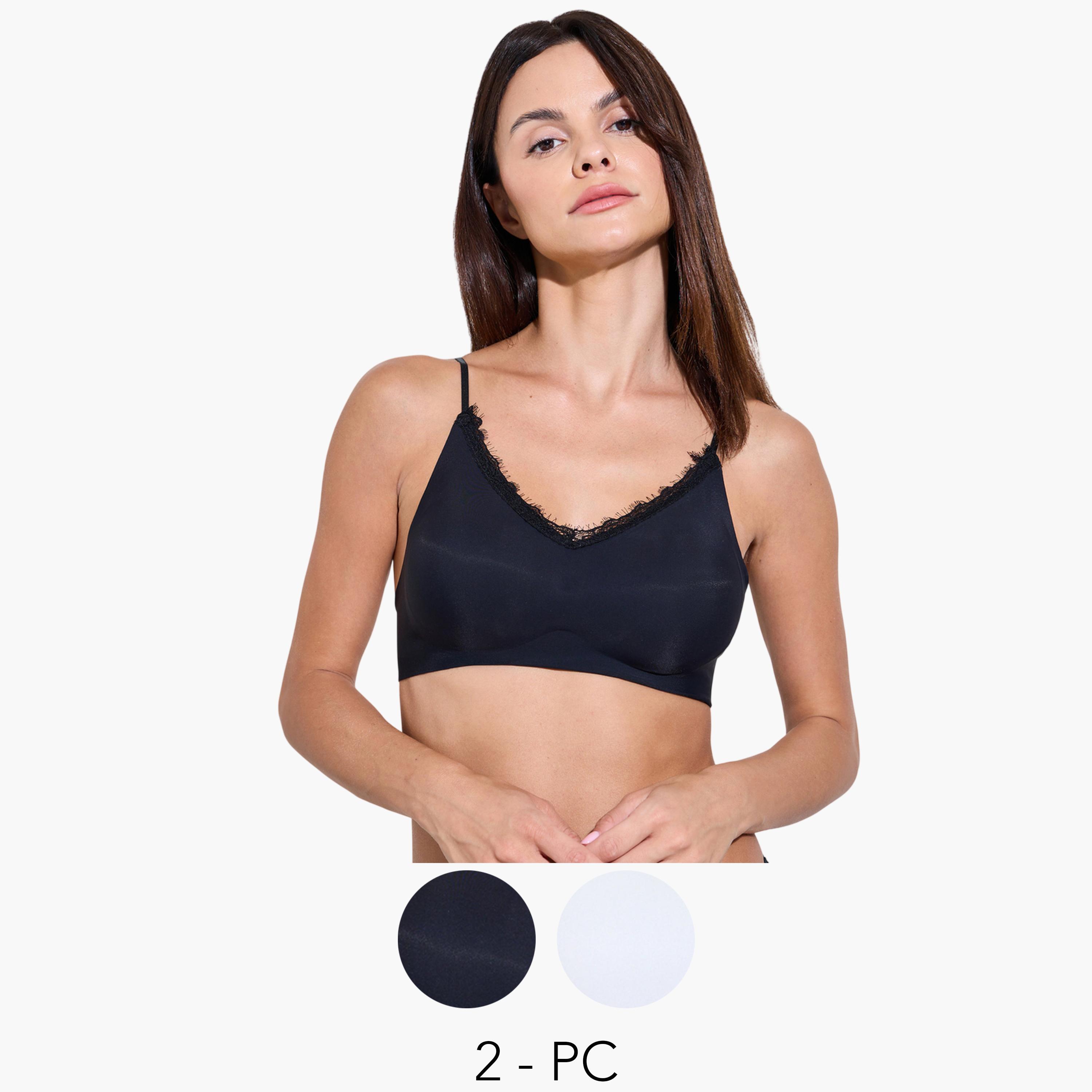 ستايلي - عبوة من قطعتين - حمالة صدر مبطنة بدون أسلاك بتفاصيل من الدانتيل-women-clothing-lingerie-bras-image-1