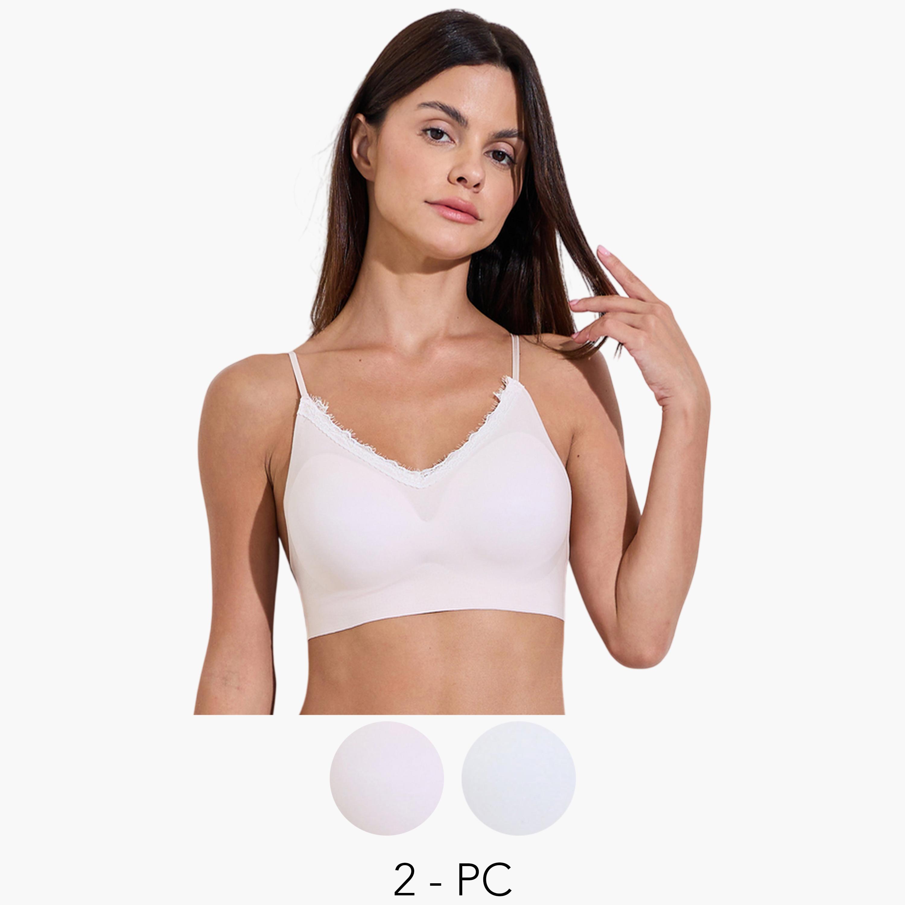 ستايلي - عبوة من قطعتين - حمالة صدر مبطنة بدون أسلاك بتفاصيل من الدانتيل-women-clothing-lingerie-bras-image-1