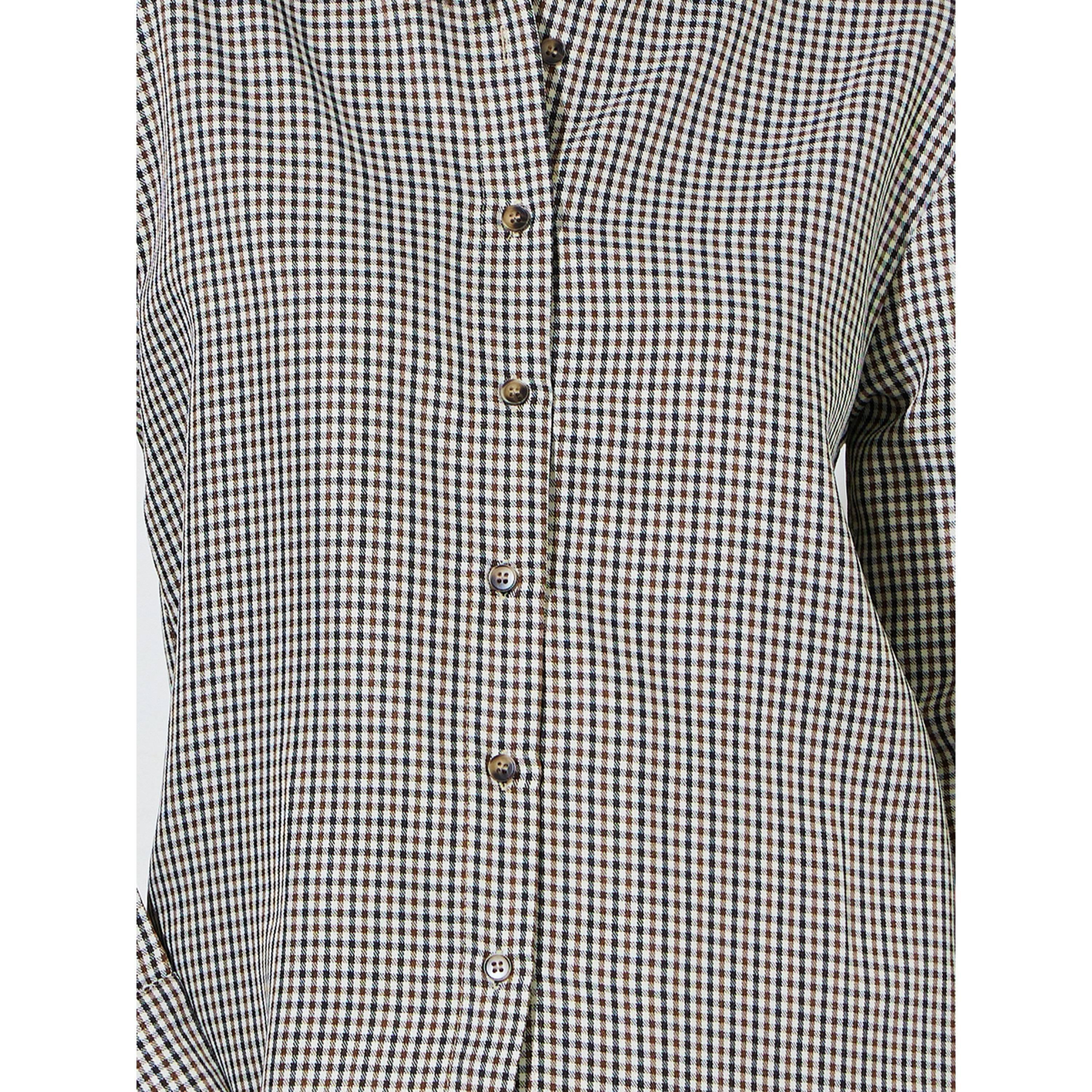 ستايلي - قميص بني قصير بنقشة مربعات وأكمام طويلة وقصة عادية-women-clothing-shirtsandblouses-shirts-image-5